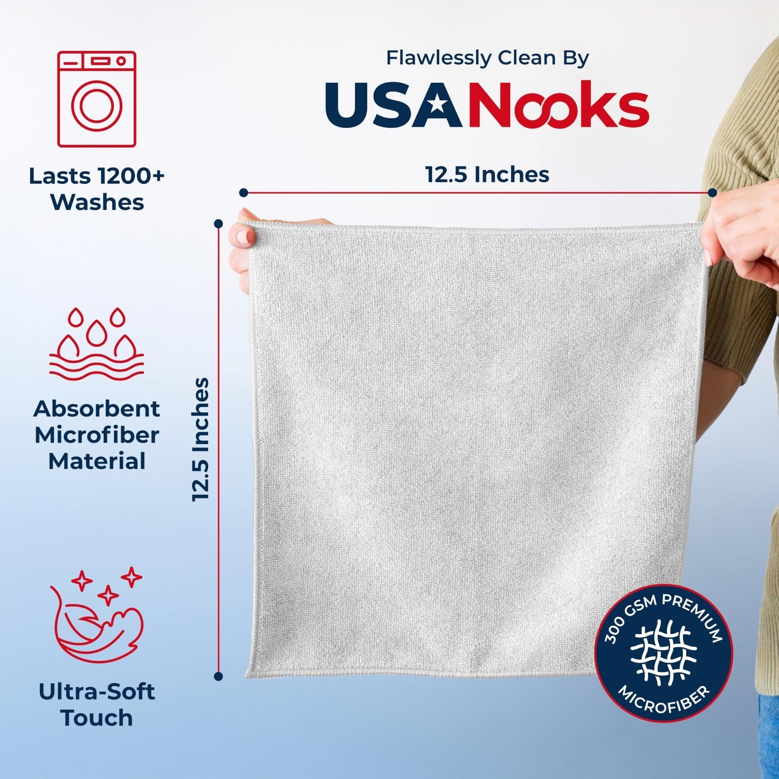 Ultra Absorbent Microfiber Cleaning Cloths   12 Pack, 12.5"x12.5", Streak Free S2