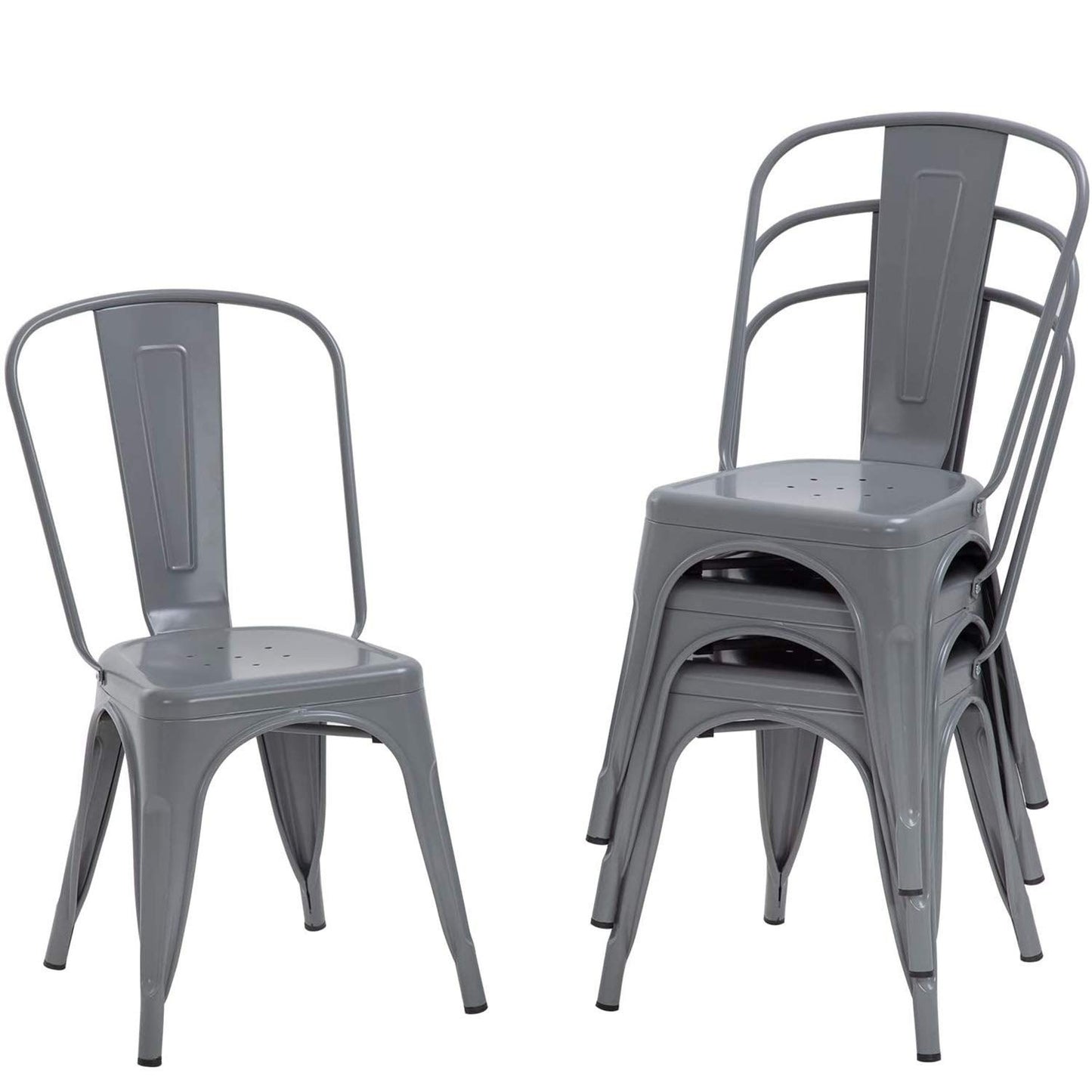 Set of 4 Stackable Metal Dining Chairs   Indoor/Outdoor, 18" Seat Height, 330LBS1