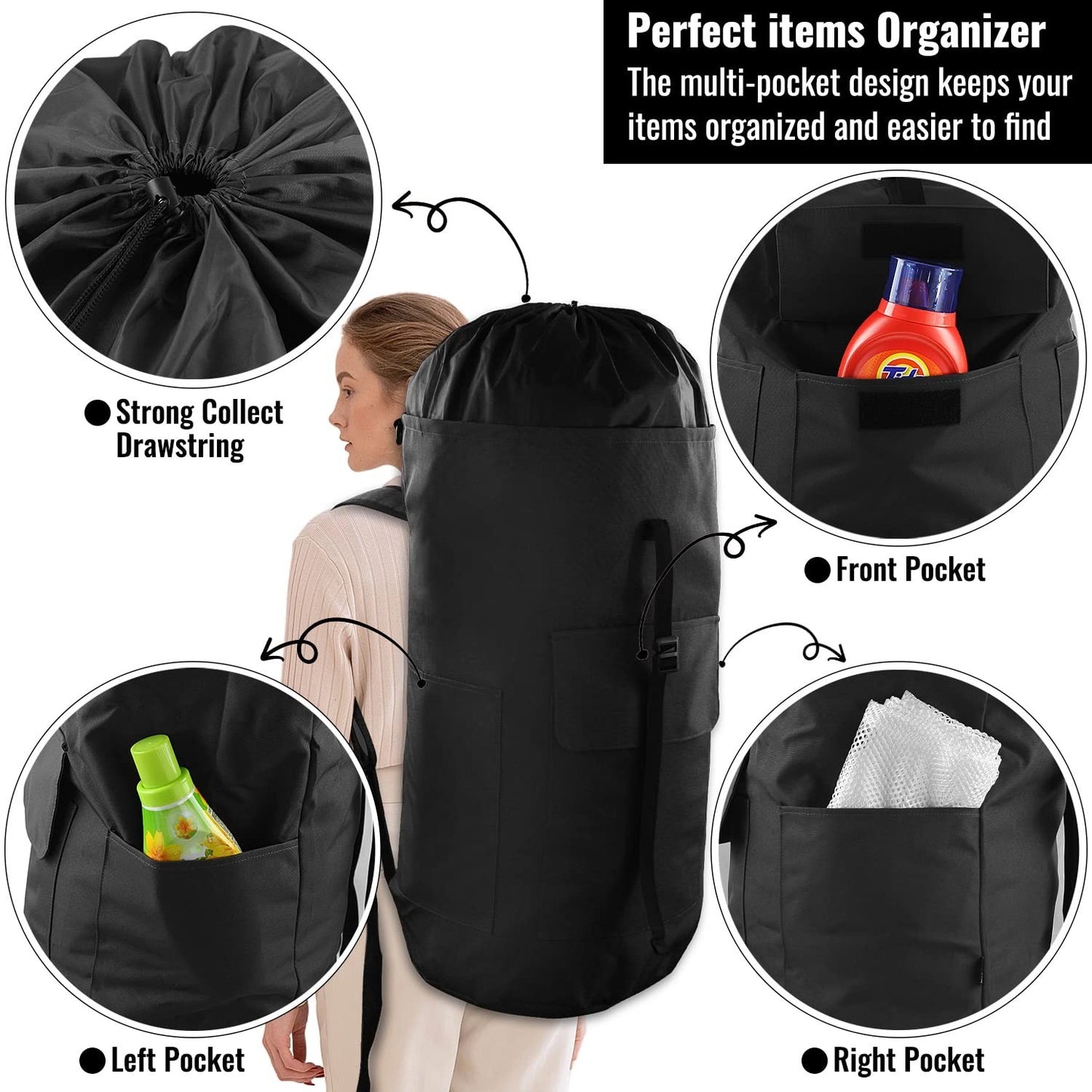 Extra Large 125L Laundry Backpack Bag, Heavy Duty, Durable with Padded Straps &3
