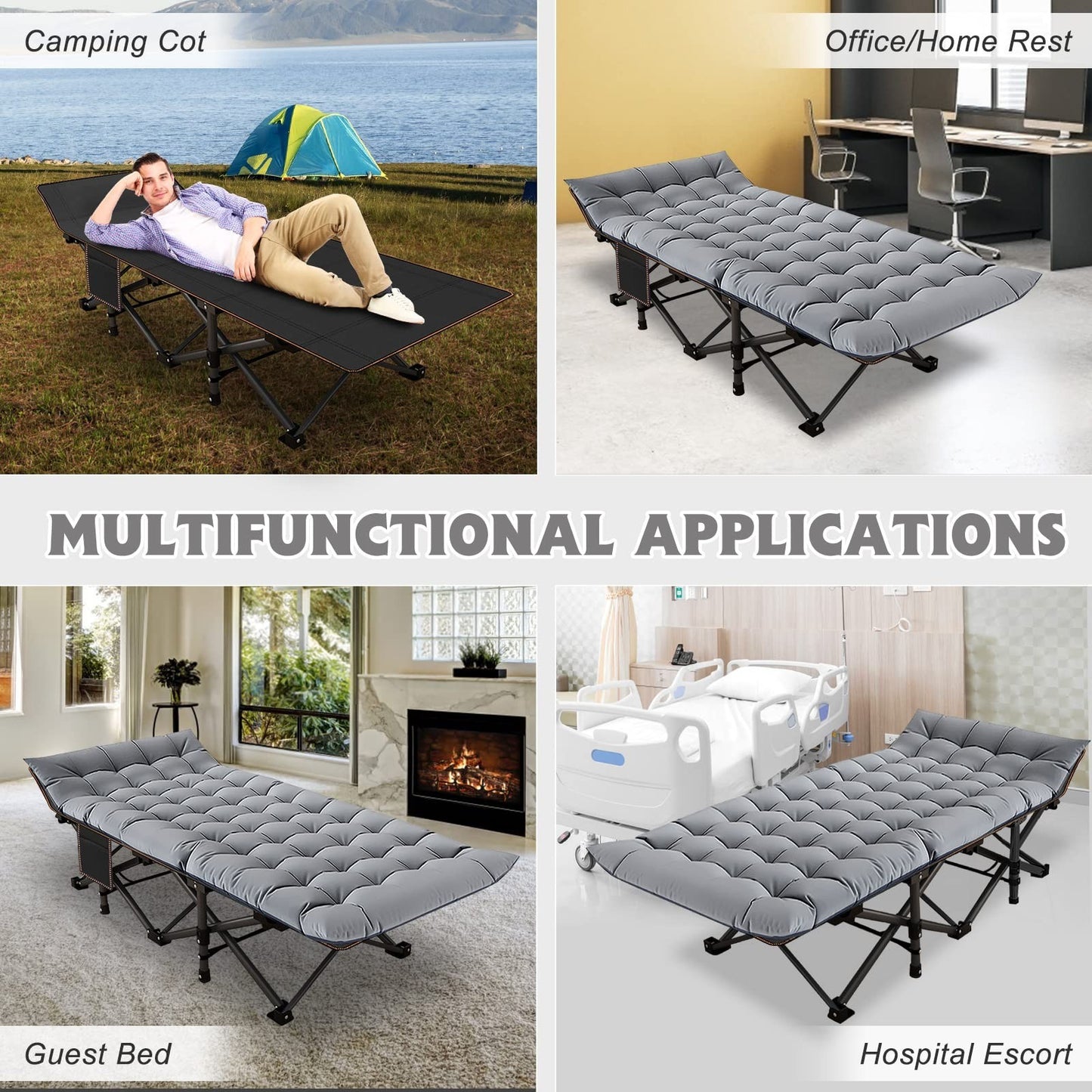Folding Camping Cot for Adults, 28" Wide Heavy Duty Bed, 800 lbs Capacity, 2 Pac5