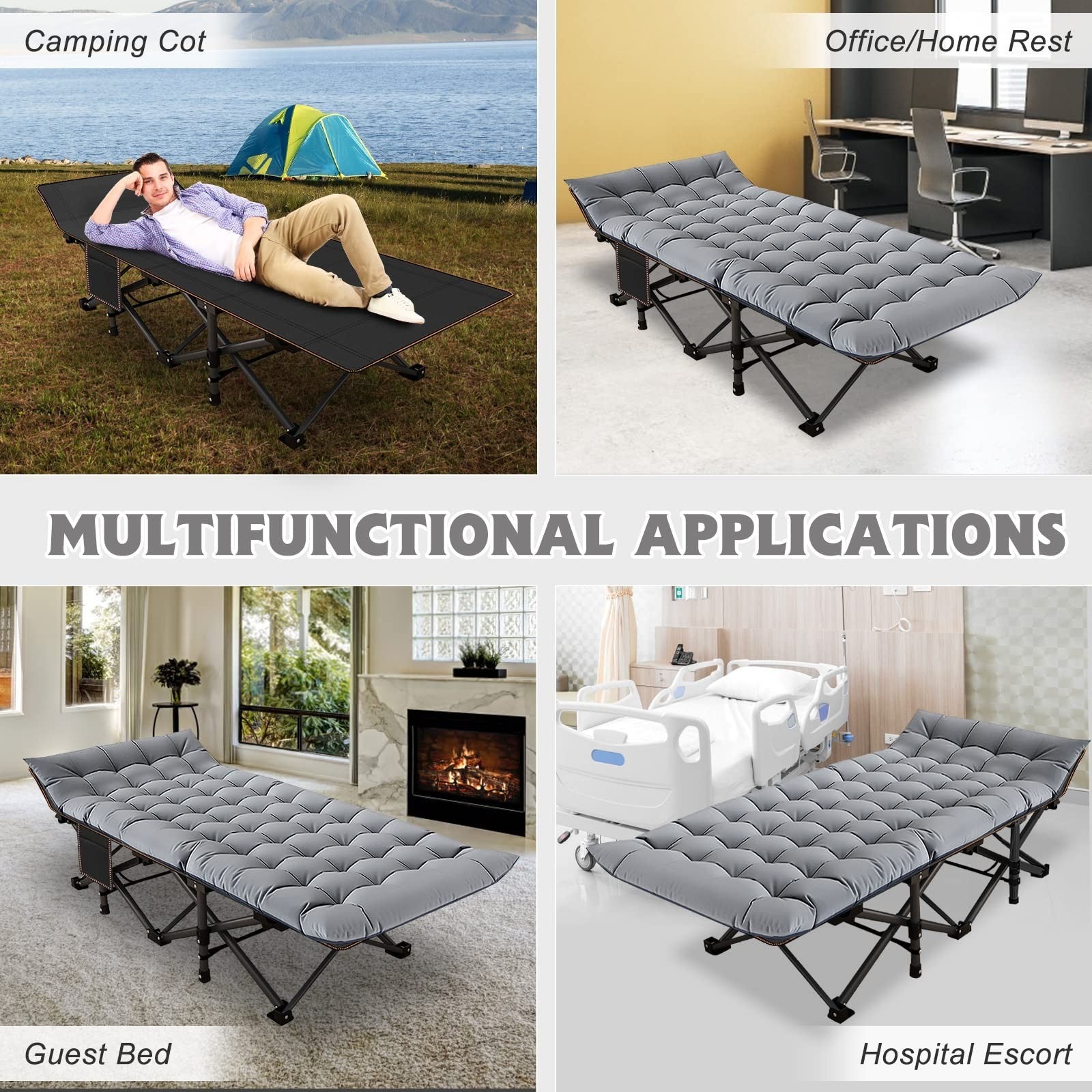 Folding Camping Cot for Adults, 28" Wide Heavy Duty Bed, 800 lbs Capacity, 2 Pac5