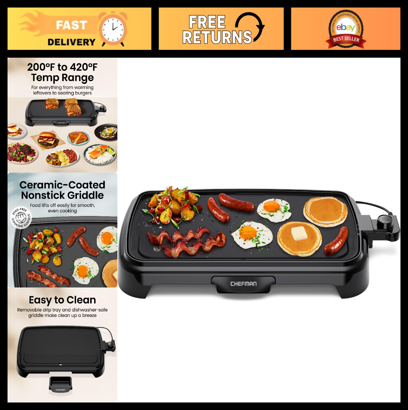 Extra Large Electric Griddle with Removable Temperature Control, Nonstick Surfac0