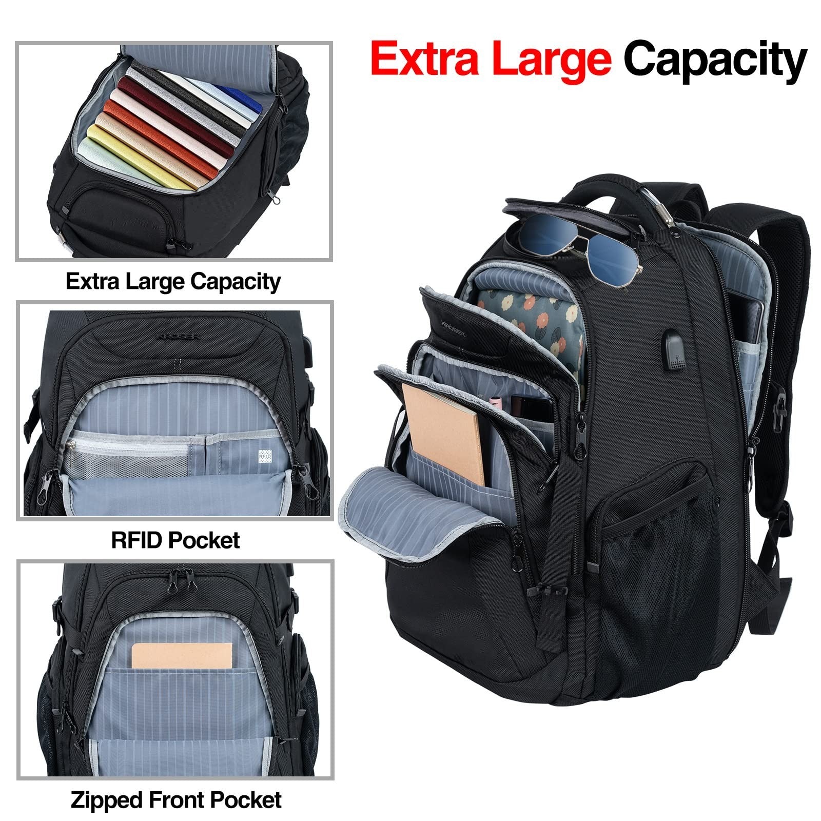 XXXL Travel Laptop Backpack 18.4" Gaming Bag with RFID Pockets, Water Repellent3