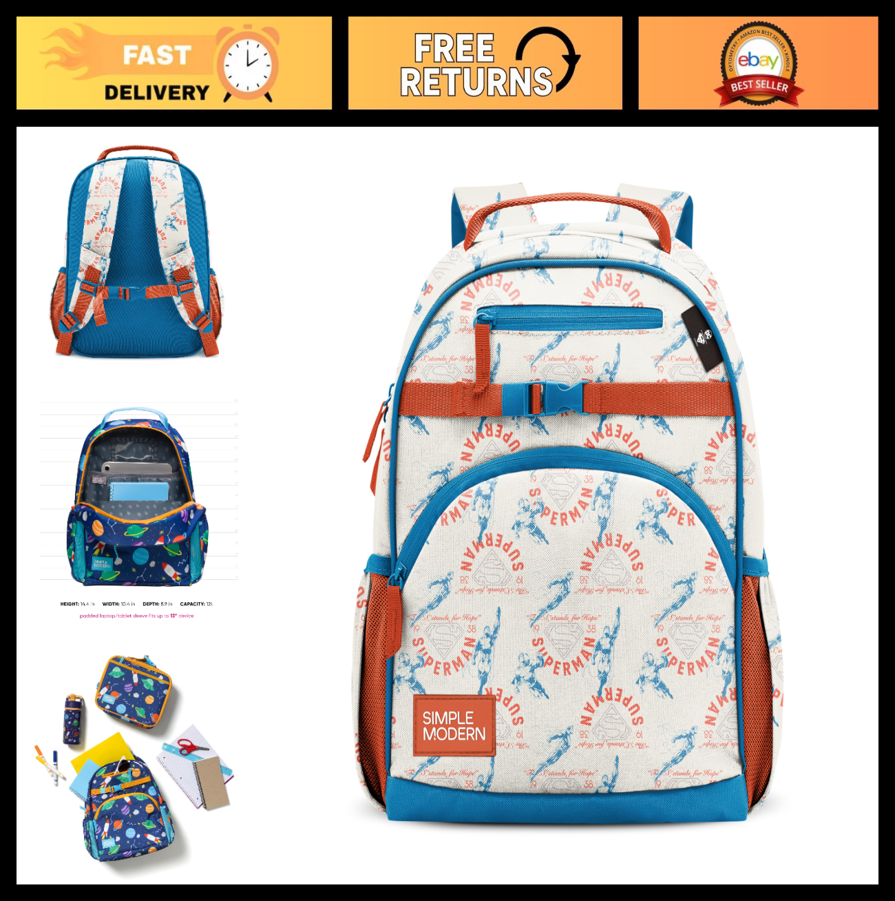 Superman Kids Backpack 12L for School, Boys & Girls, Lightweight, Durable Design0