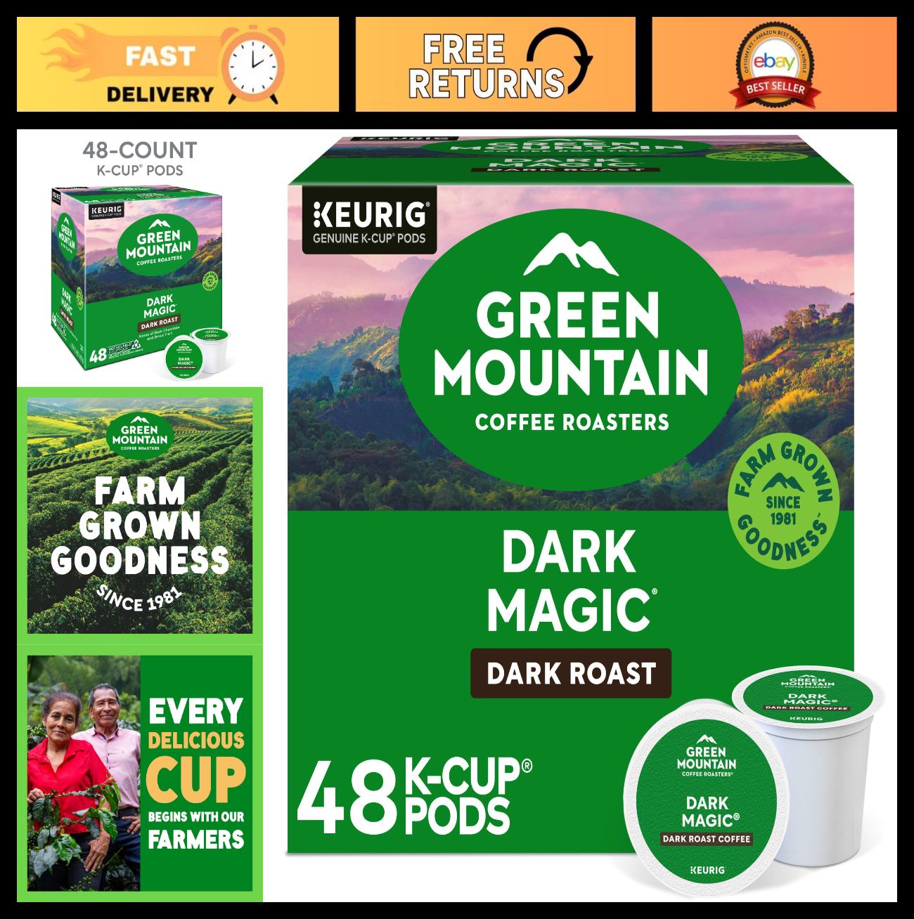 Dark Magic Dark Roast Coffee Pods, Single Serve K Cup Pods, 48 Count (2 Packs)0