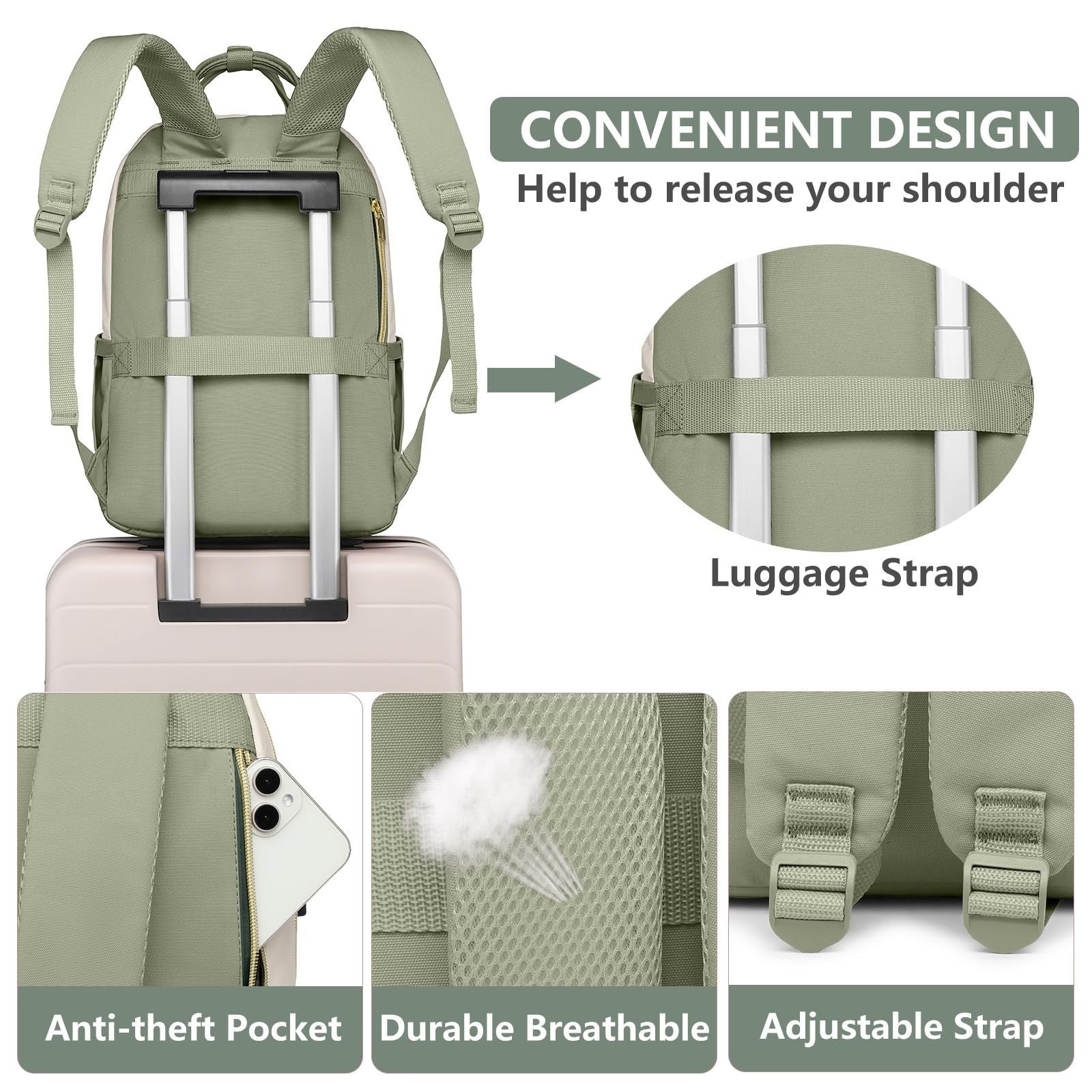 Stylish 15.6" Laptop Backpack for Women & Teens   USB Charger, Waterproof, Casua4