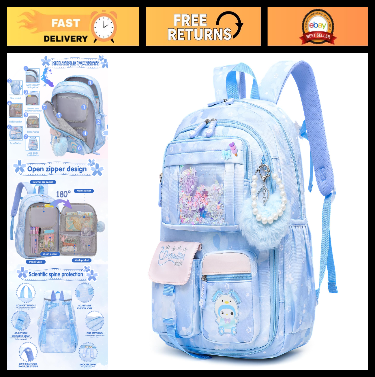 Stylish 17" Girls School Backpack   Kids Book Bag with Multiple Pockets, Splash 0