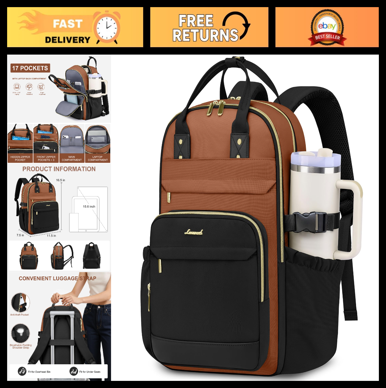 Stylish Women’s Laptop Backpack 15.6"   Waterproof, Anti Theft, Large Capacity B0