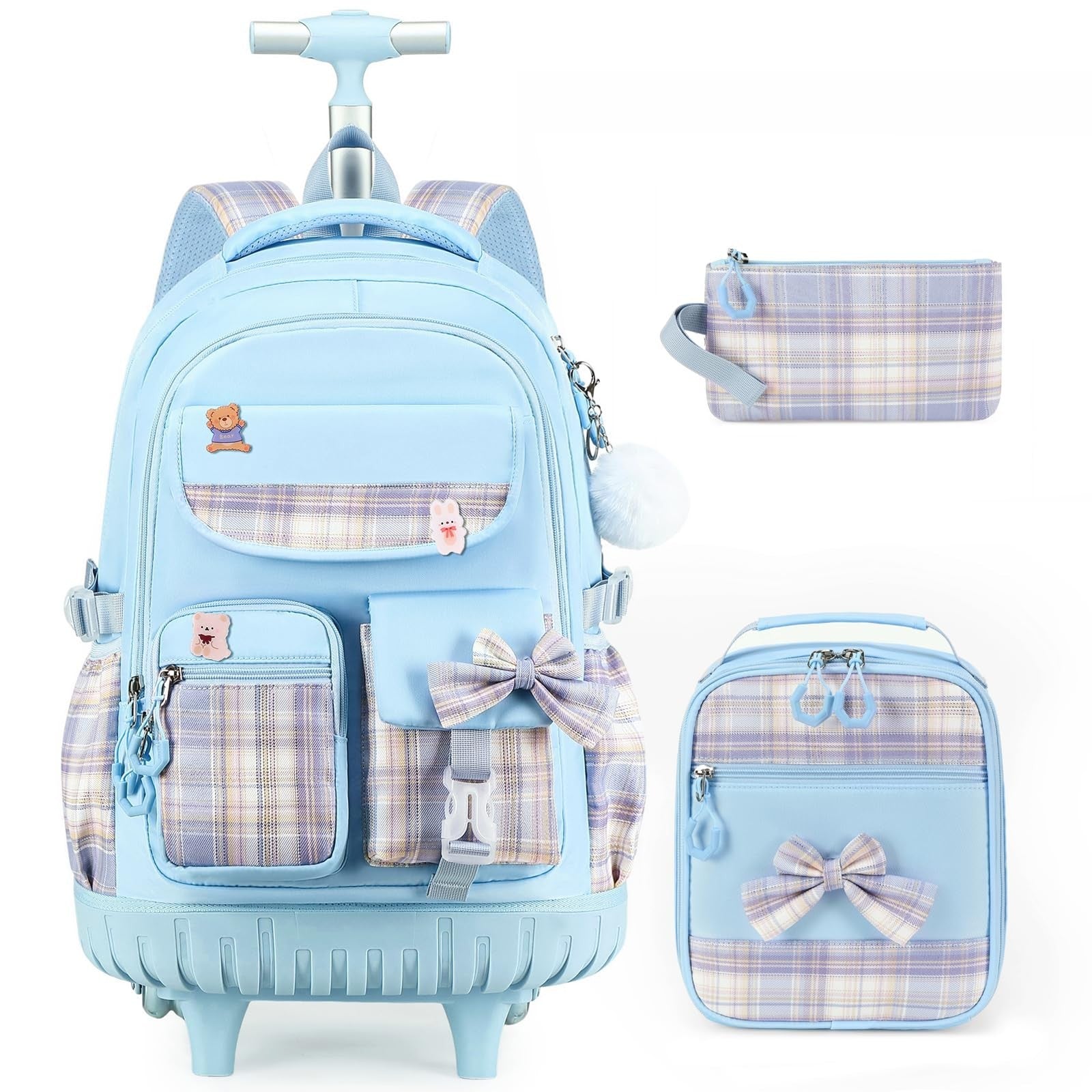 Rolling Backpack for Girls   Wheeled School Bag with Lunch Bag & Pencil Pouch, B1