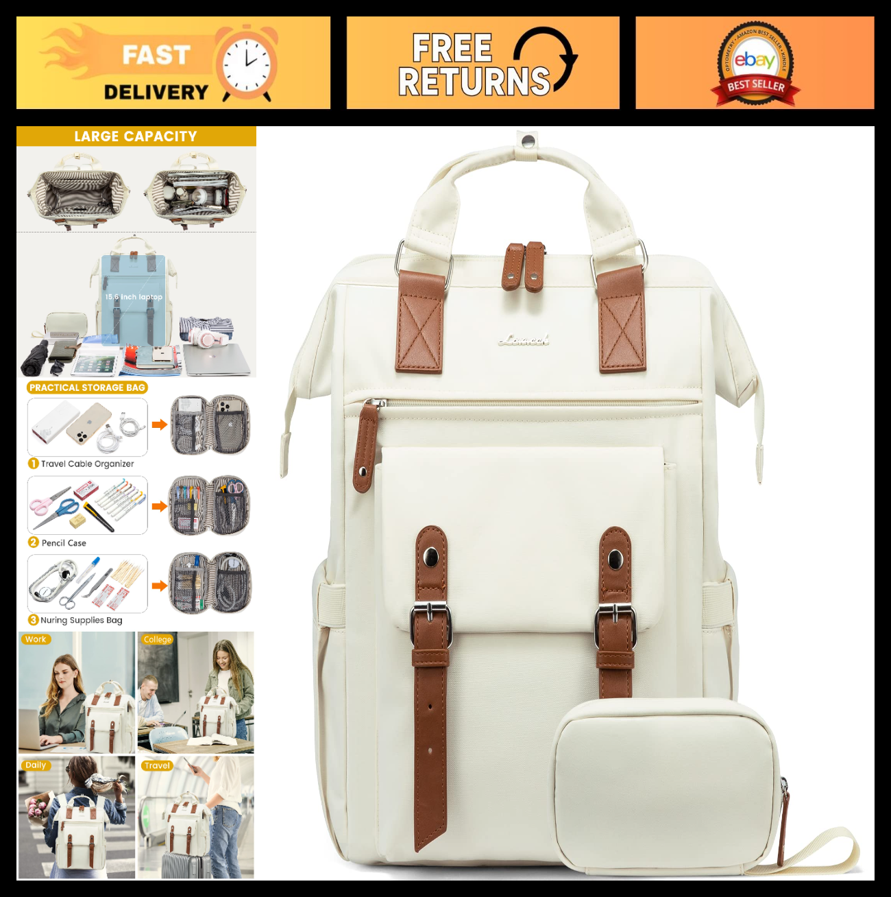 Stylish 15.6" Laptop Backpack for Women   Work, Travel, College, Business Bag, B0