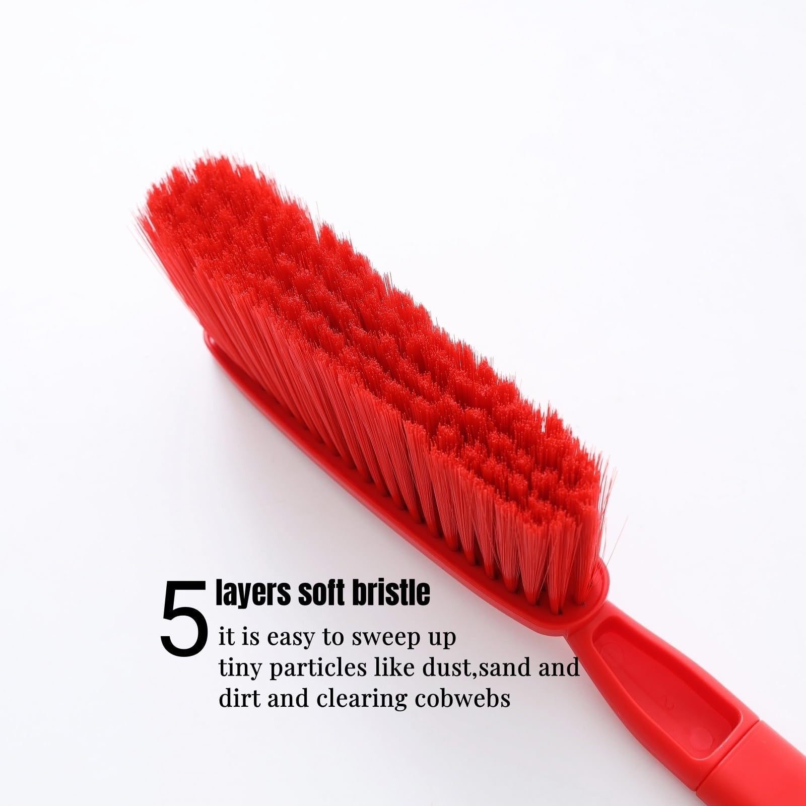 15" Red Soft Bristle Hand Broom Brush for Bed, Sofa, Counter & Hair Cleanup3