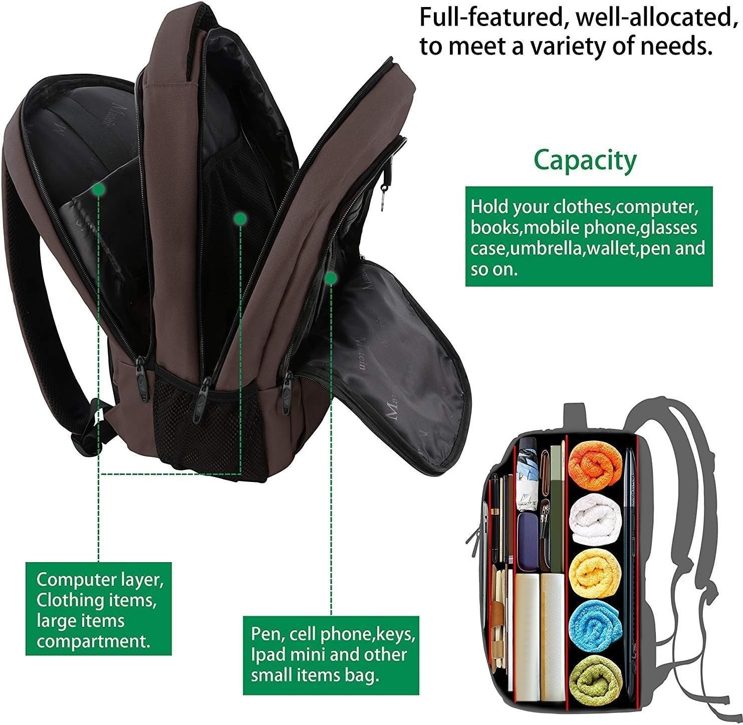 Water Resistant 32L Laptop Backpack for 15.6 Inch   Work & School Bag, Brown6