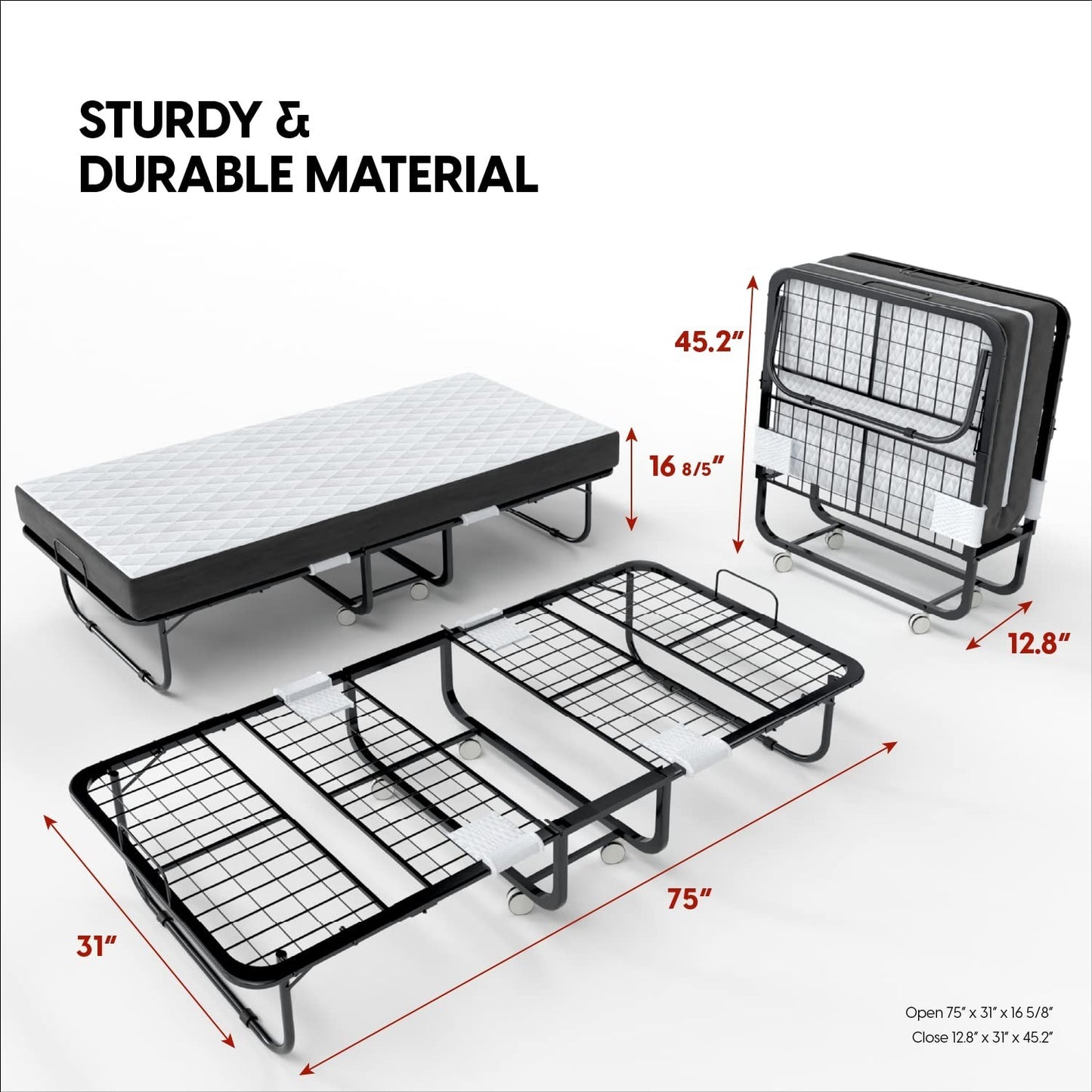 Portable Folding Bed with 5" Memory Foam Mattress   Space Saving Rollaway Cot 752