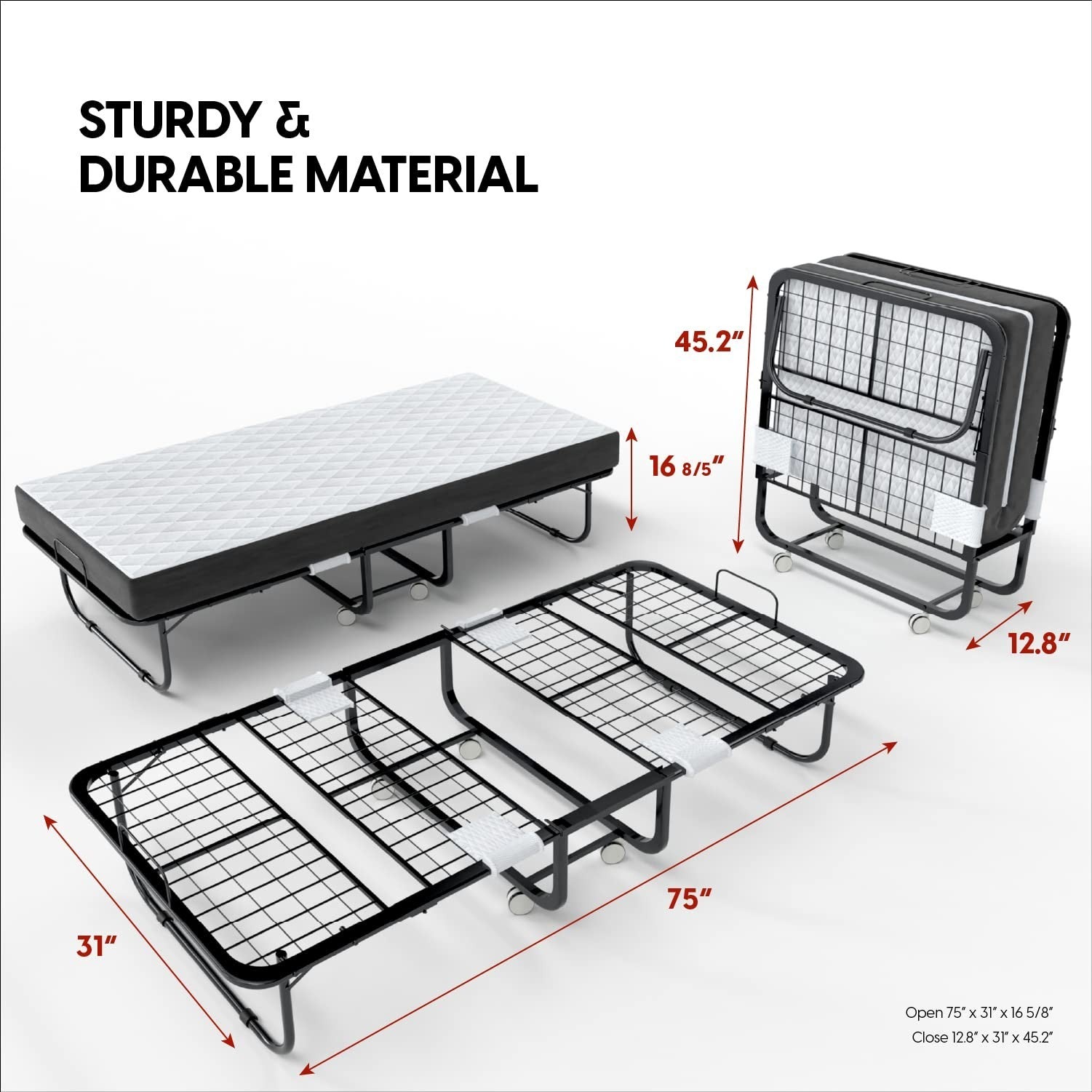 Portable Folding Bed with 5" Memory Foam Mattress   Space Saving Rollaway Cot 752