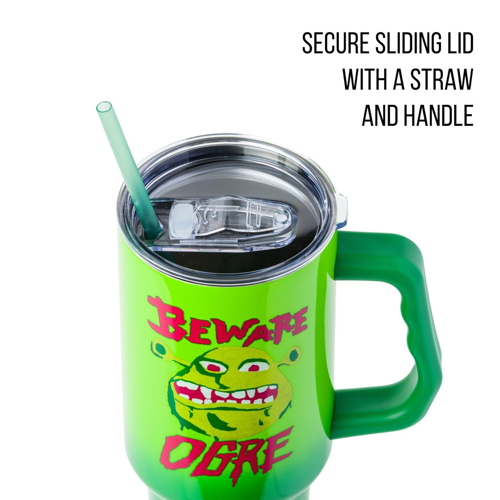 40oz Stainless Steel Tumbler with Handle   Shrek 'Beware Ogre' Design, Fits Cup2