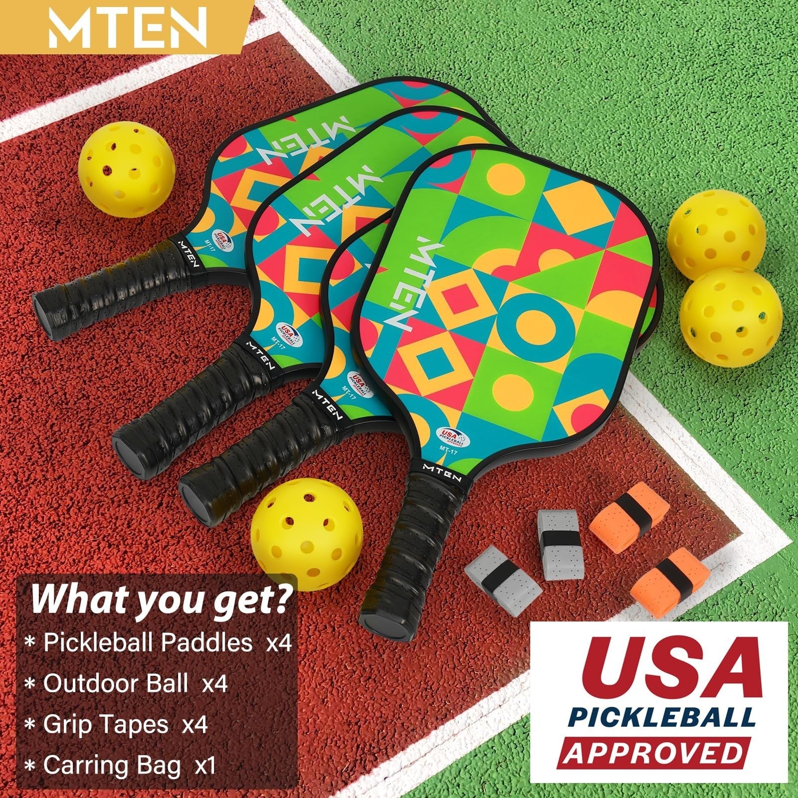Pickleball Paddle Set of 2/4/1 - USAPA Approved Fiberglass Rackets, Lightweight5