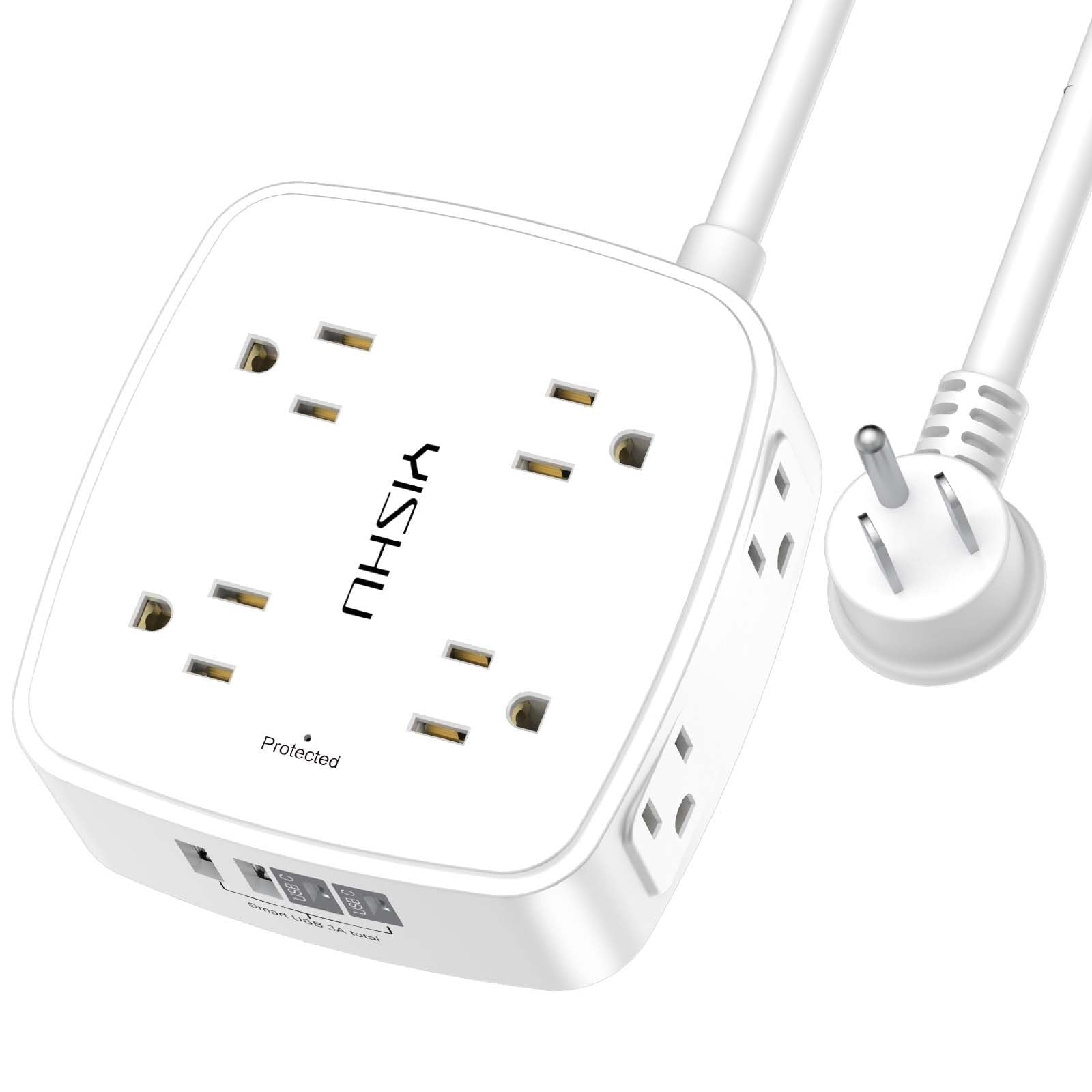 8 Outlet Surge Protector Power Strip with 4 USB Ports, 3ft Extension Cord, Wall1