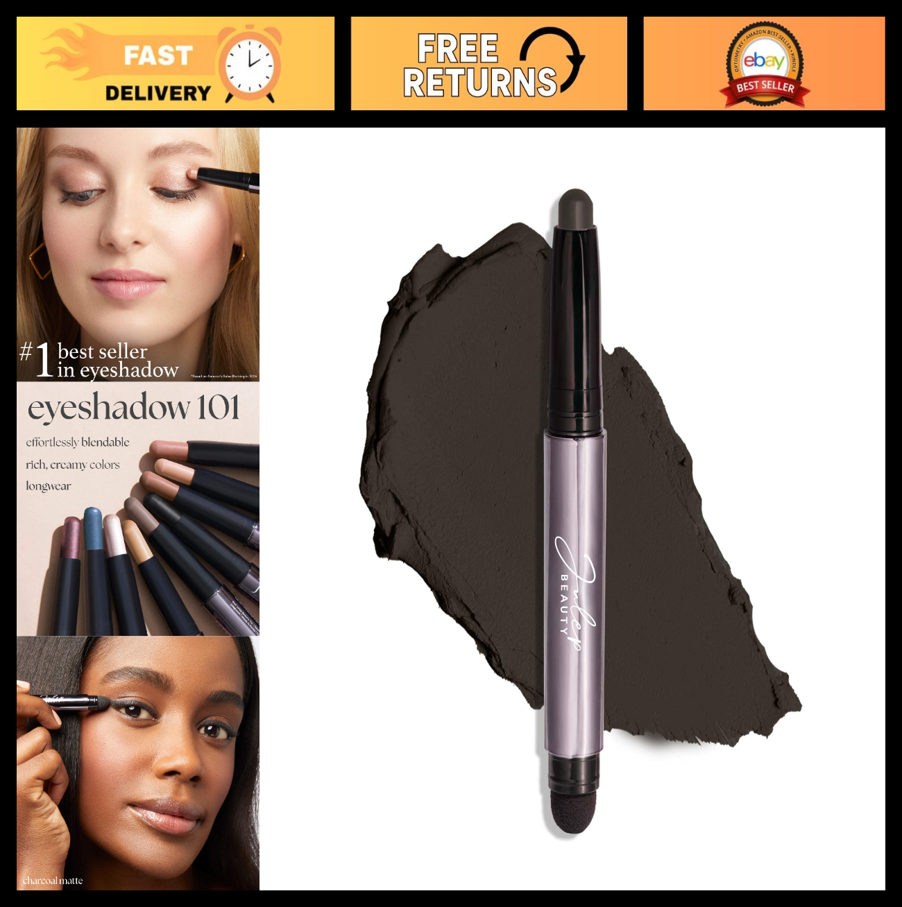 Crème-to-Powder Eyeshadow Stick - Charcoal Matte, Long-Lasting, Easy Application0