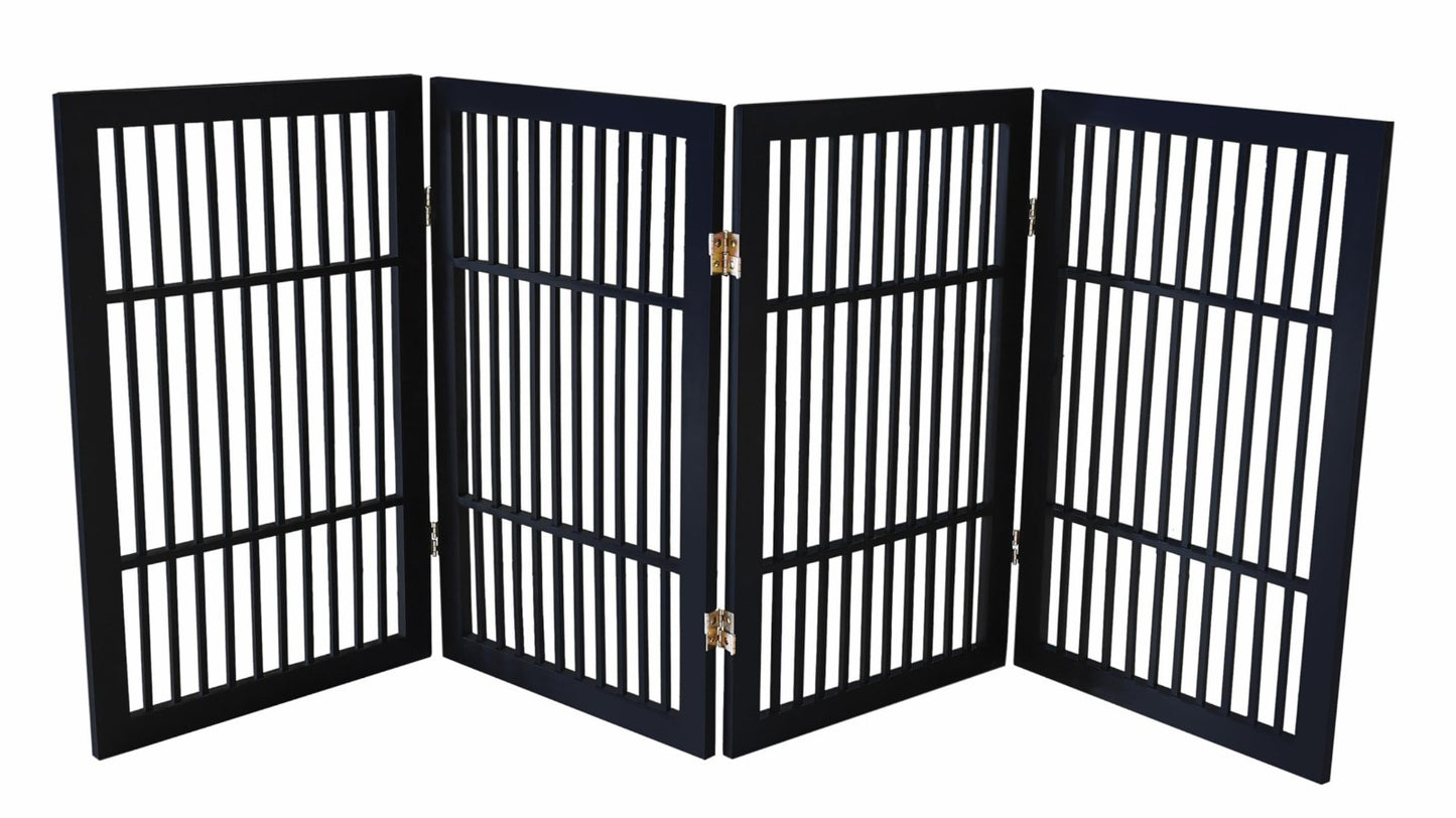 Freestanding Wooden Pet Dog Gate - Durable Folding Safety Barrier, 4 Panel 30" T1