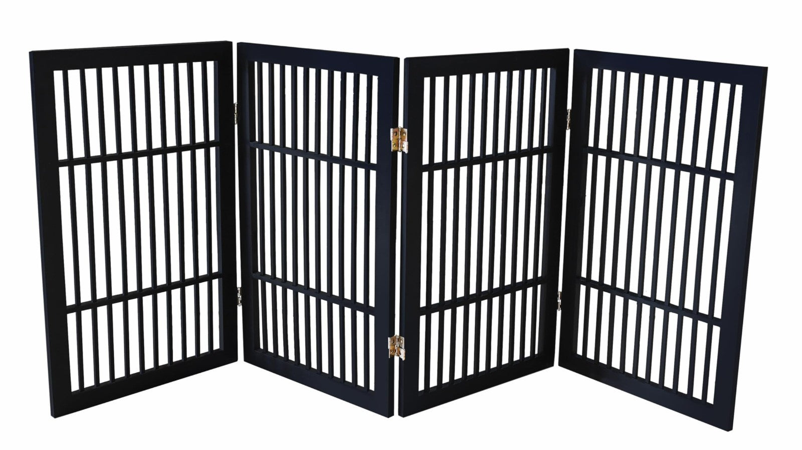 Freestanding Wooden Pet Dog Gate - Durable Folding Safety Barrier, 4 Panel 30" T1