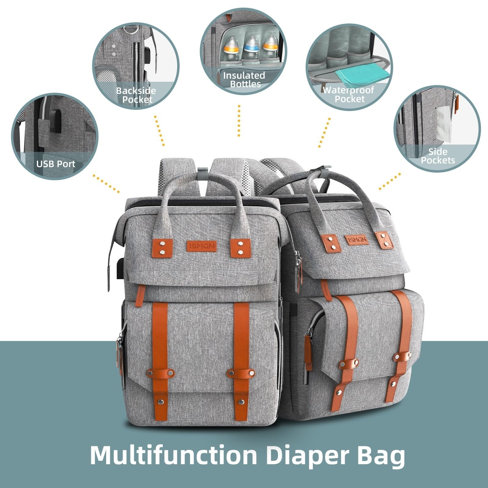 Diaper Bag Backpack with Changing Station, Stylish Baby Shower Gift, Grey3
