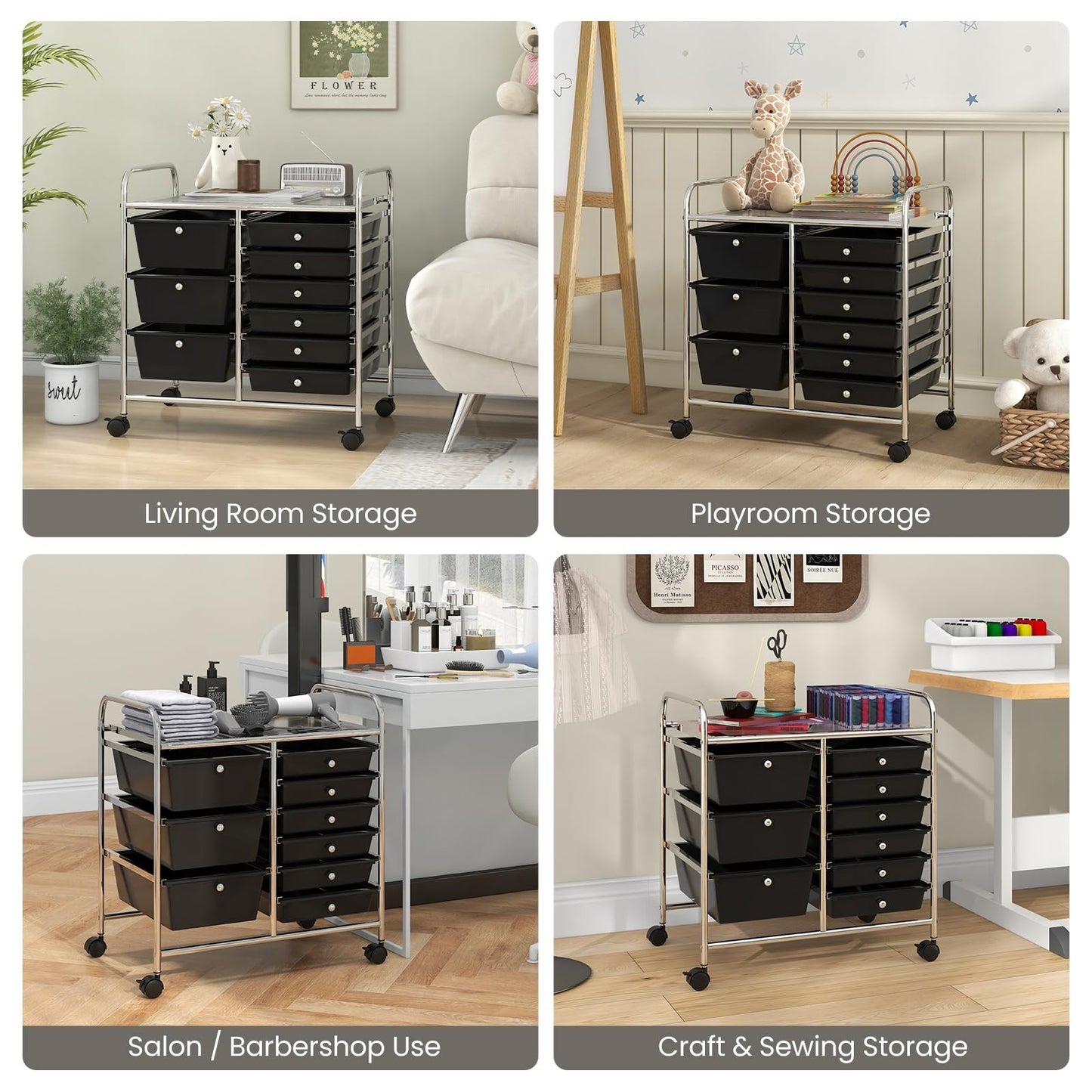9 Drawer Rolling Storage Cart with Wheels   Under Desk Organizer for Craft, Art,8