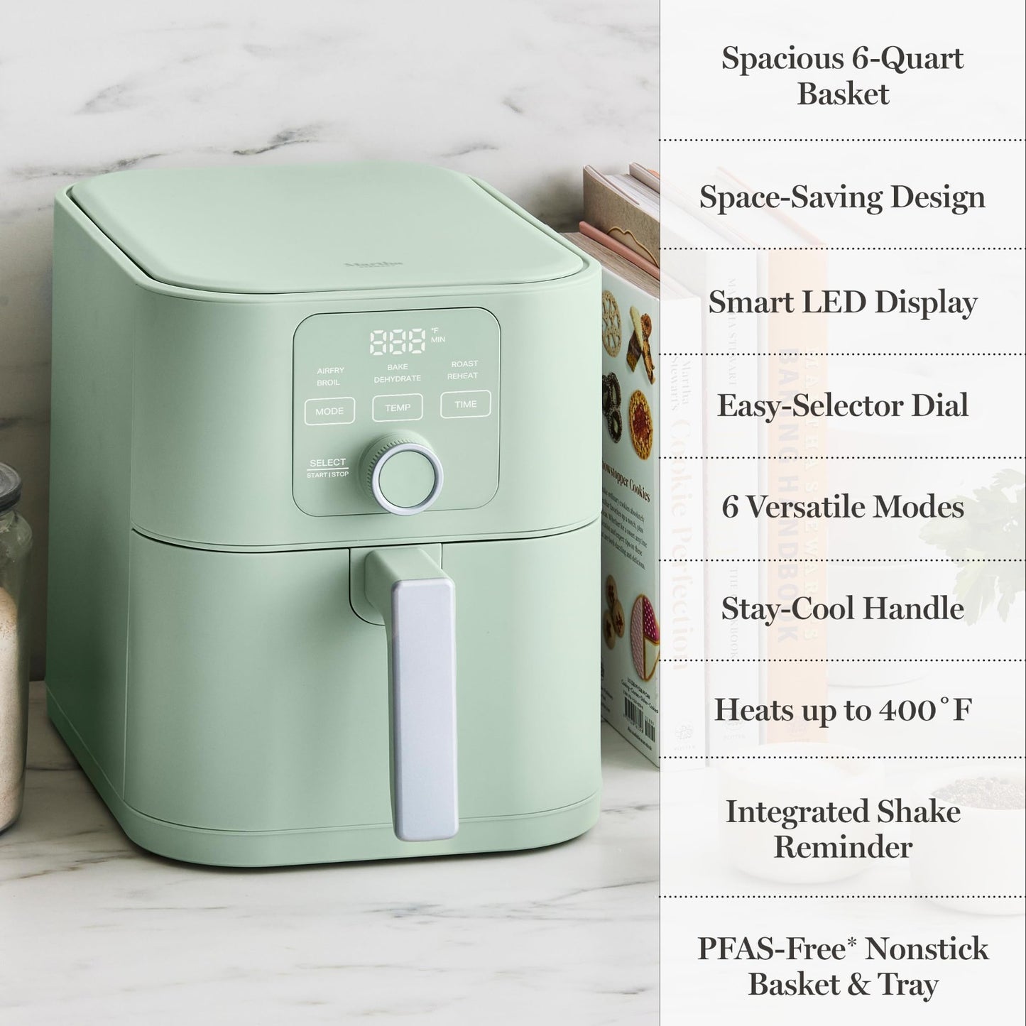 6QT Air Fryer, 6-in-1 Multi-Cooker, Bake, Broil, Roast, Dehydrate, Non-Stick Bas11