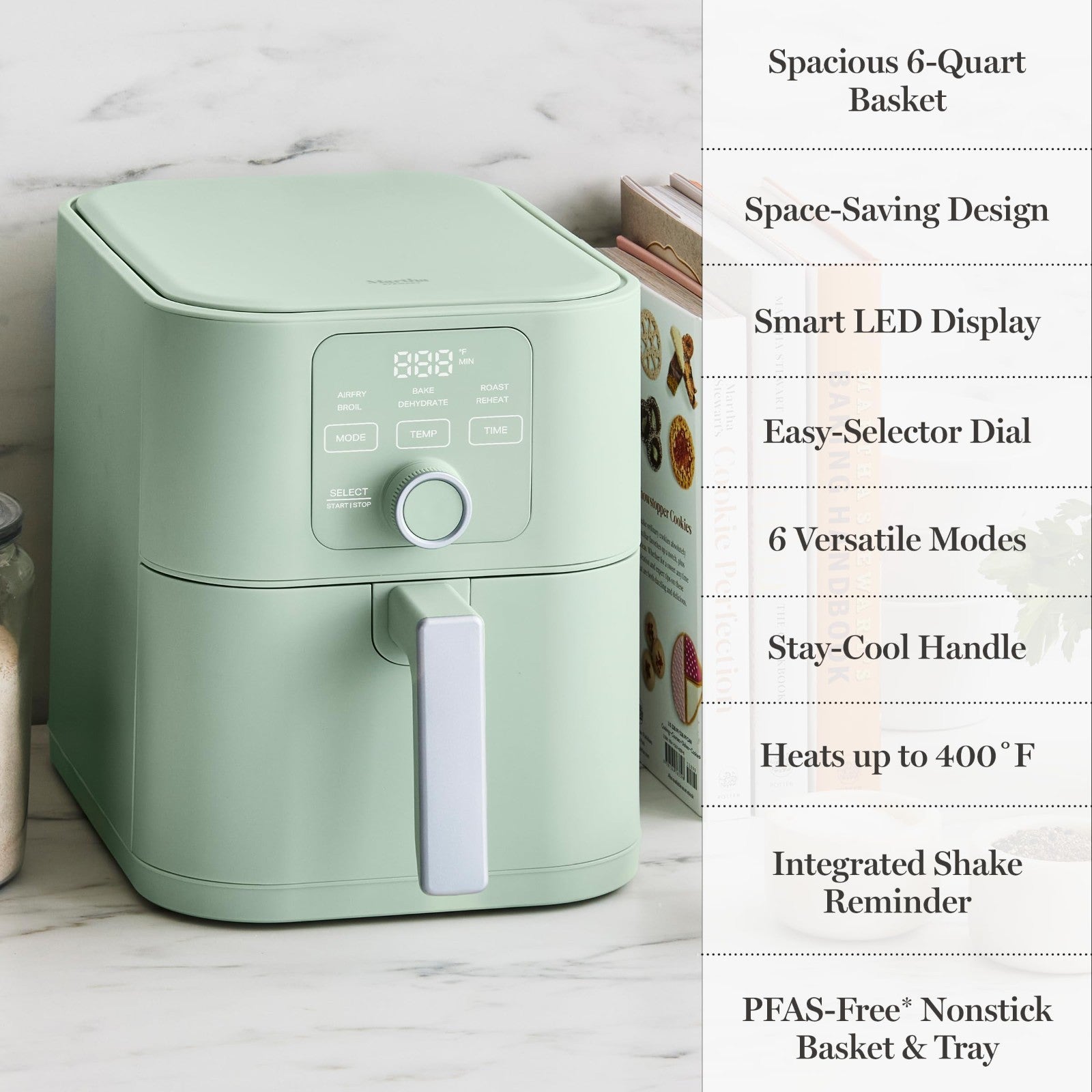 6QT Air Fryer, 6-in-1 Multi-Cooker, Bake, Broil, Roast, Dehydrate, Non-Stick Bas11