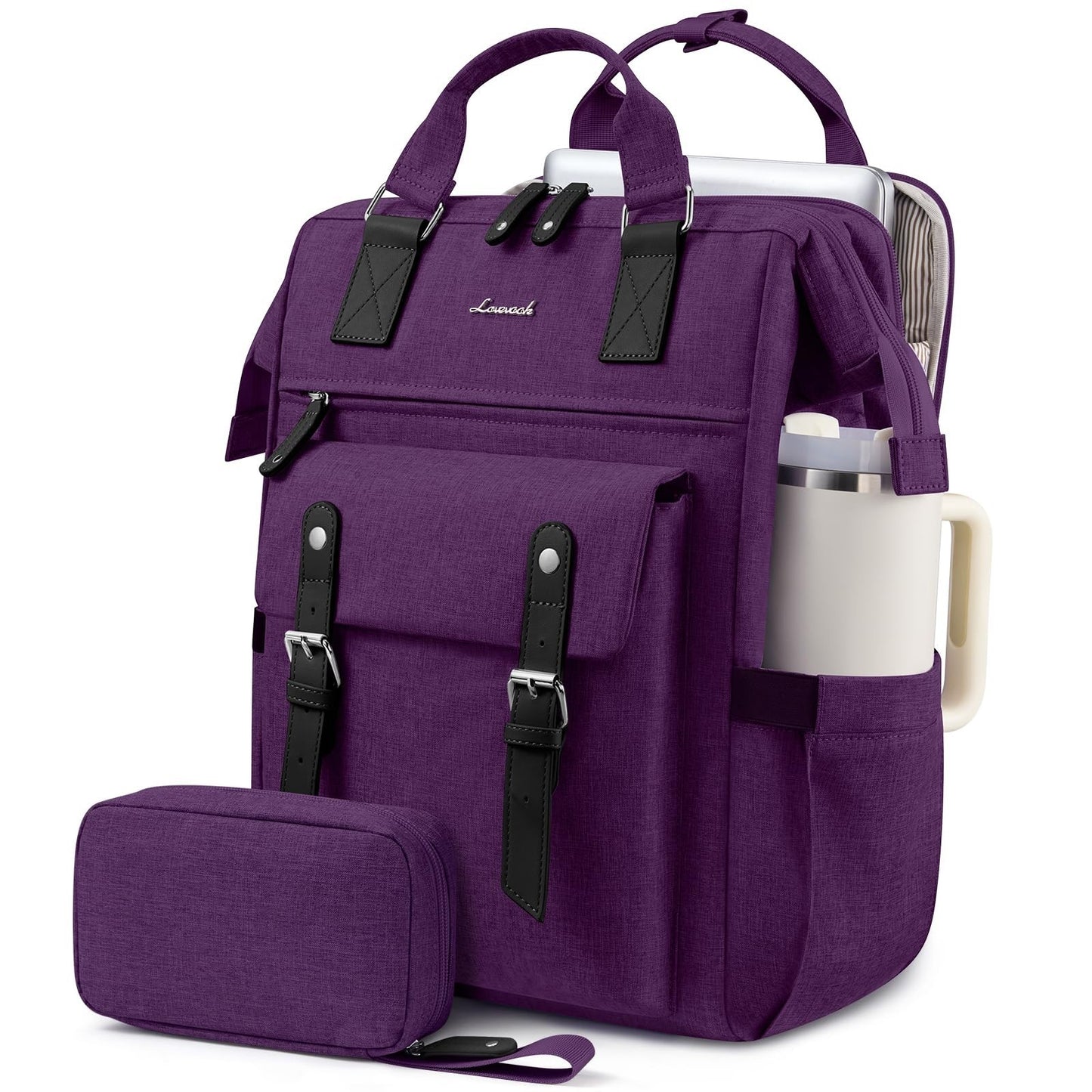 Stylish Waterproof Laptop Backpack for Women, 17.3" with Tumbler Holder, Travel1