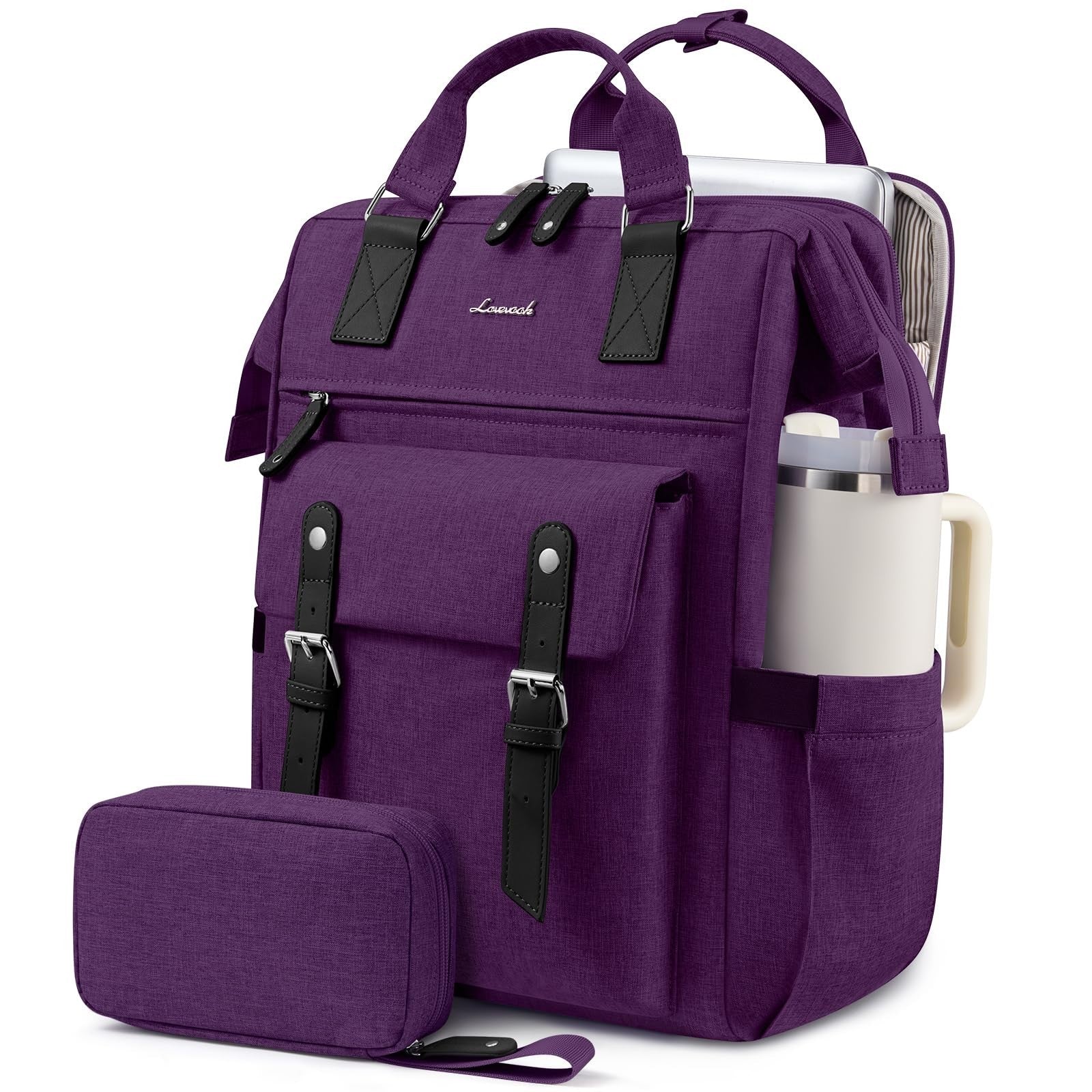 Stylish Waterproof Laptop Backpack for Women, 17.3" with Tumbler Holder, Travel1