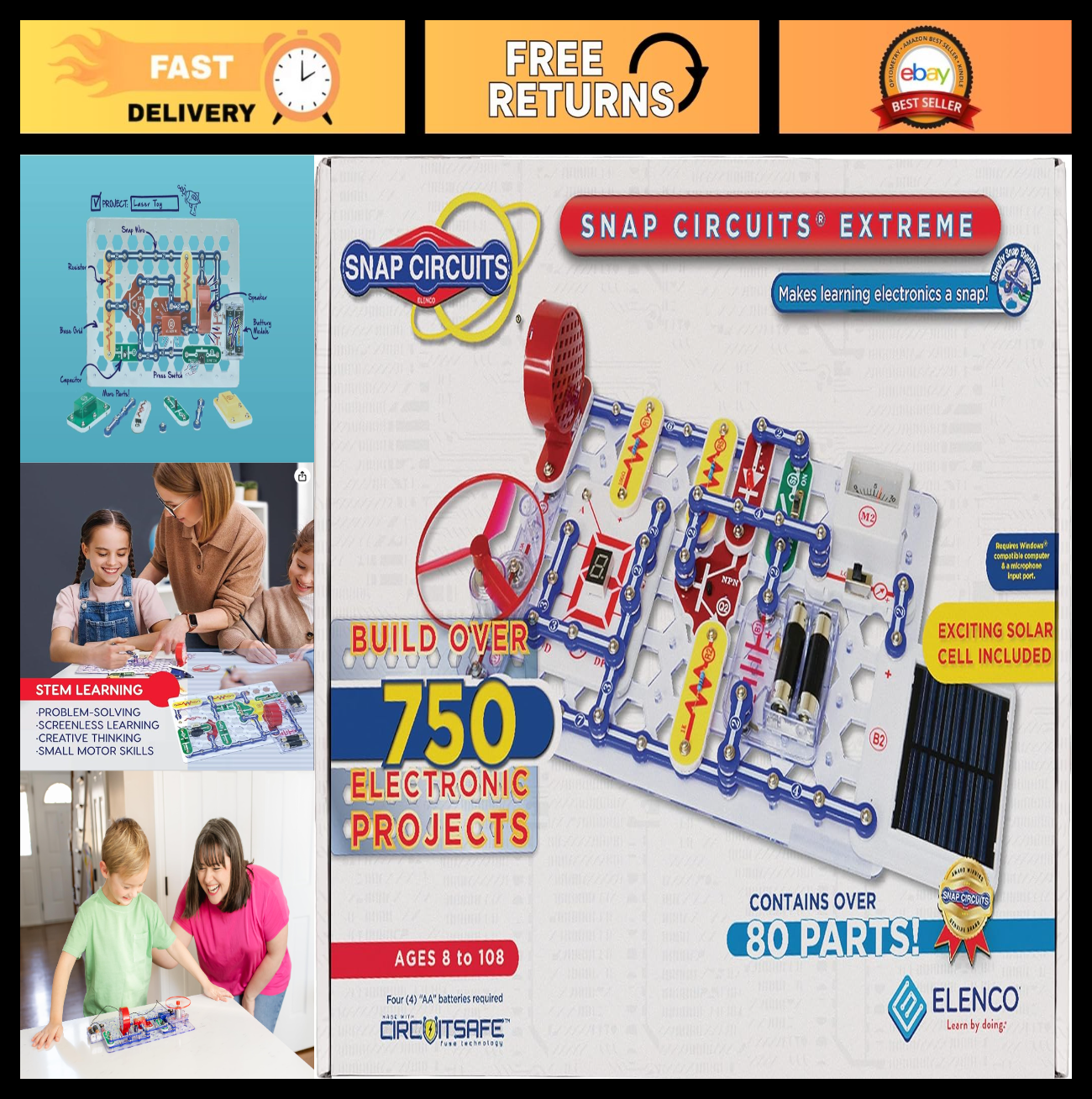 Snap Circuits Extreme Electronics Kit   STEM Learning, Fun Projects, Educational0