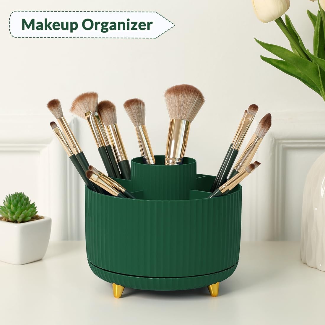 360° Rotating Desk Organizer   Dual Purpose Pencil Holder with 5 Slots for Offic3
