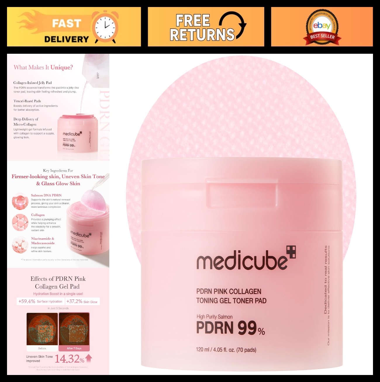 Soothing Toner Pads with Salmon DNA & PDRN, Pink Collagen Jelly for Skin Care0