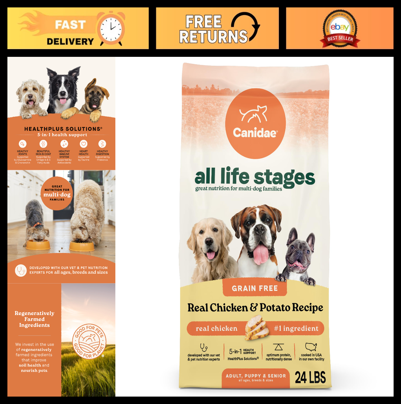 Grain Free Dog Food, All Life Stages, Real Chicken & Potato, 24 lb Bag0