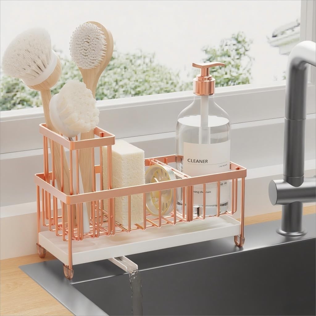 Kitchen Sink Caddy Organizer   Rustproof Stainless Steel Sponge Holder, Brush St1