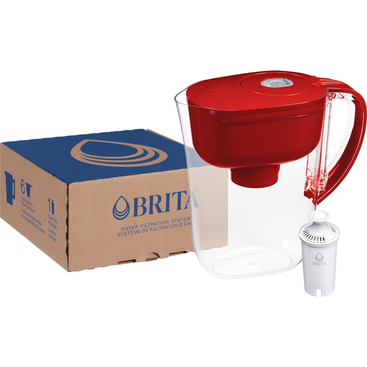 Water Filter Pitcher with SmartLight Indicator, BPA Free, 6 Cup Capacity, Red12
