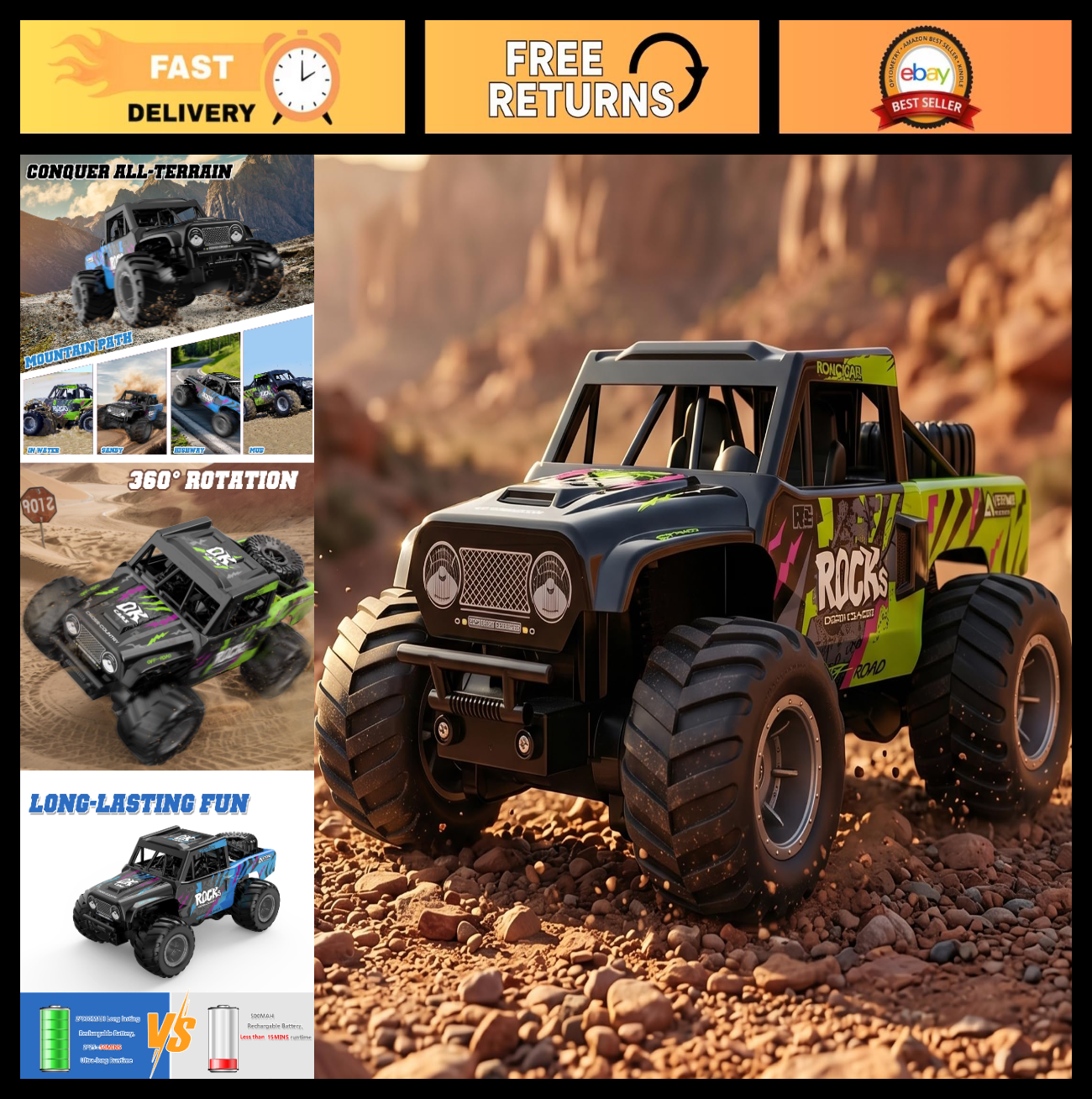 Amphibious Remote Control Car - Waterproof 4WD Off-Road Truck, 50+ Min Play, 2 B0