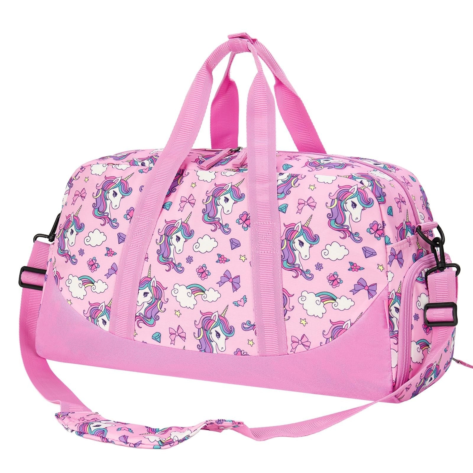 Unicorn Kids Duffle Bag - Girls Overnight Travel Bag with Shoe Compartment, Pink1