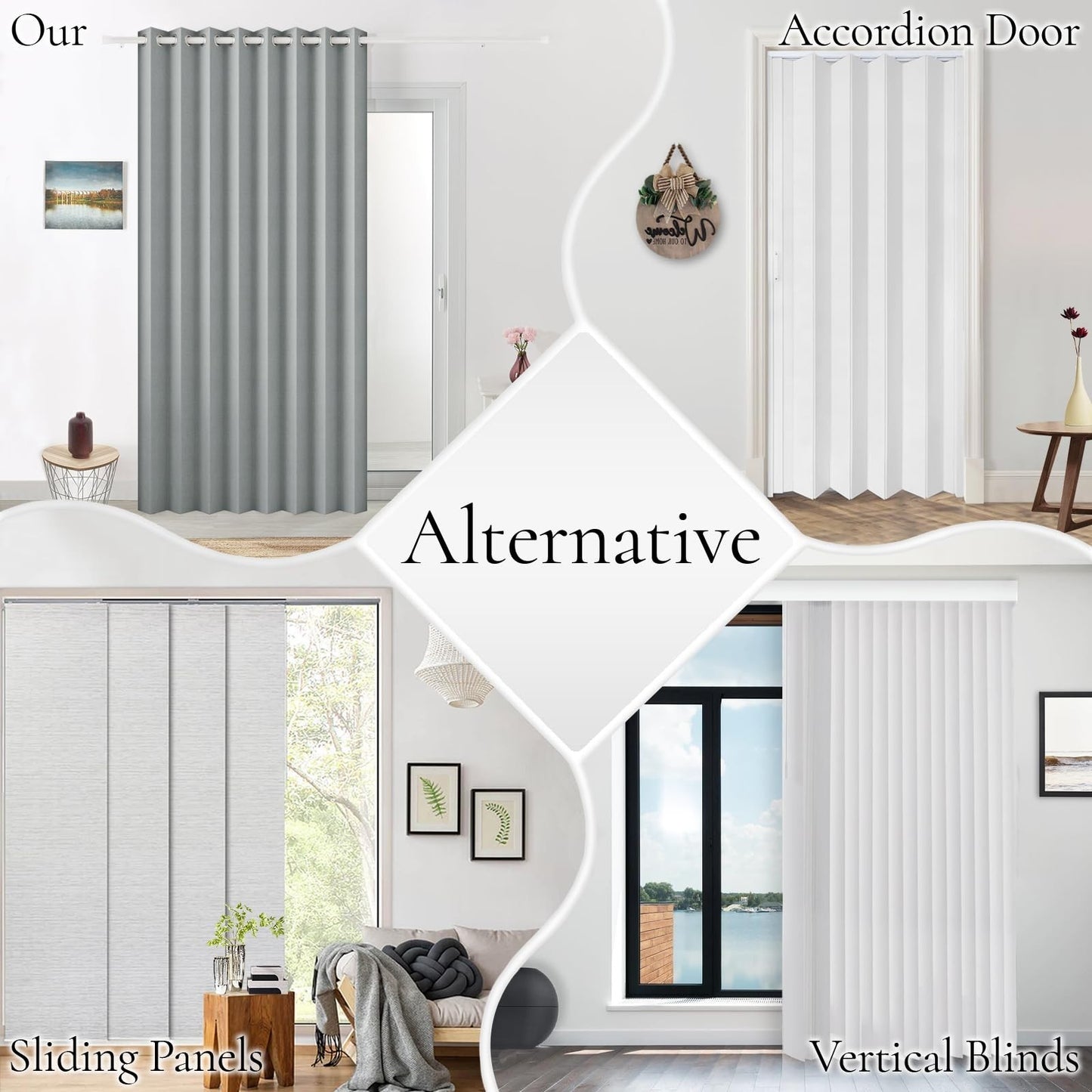 Privacy Room Divider Curtains for Sliding Glass Door   1 Panel, Grey, W52 x L905