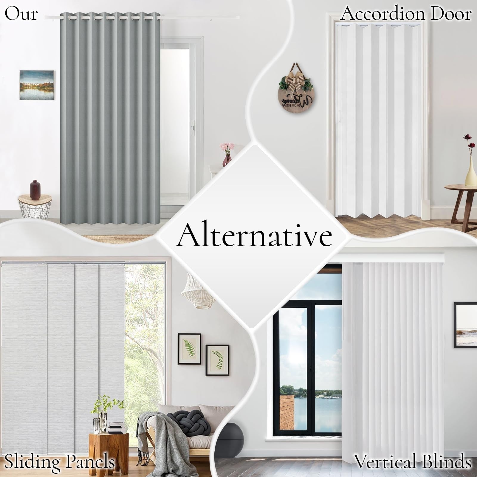 Privacy Room Divider Curtains for Sliding Glass Door   1 Panel, Grey, W52 x L905