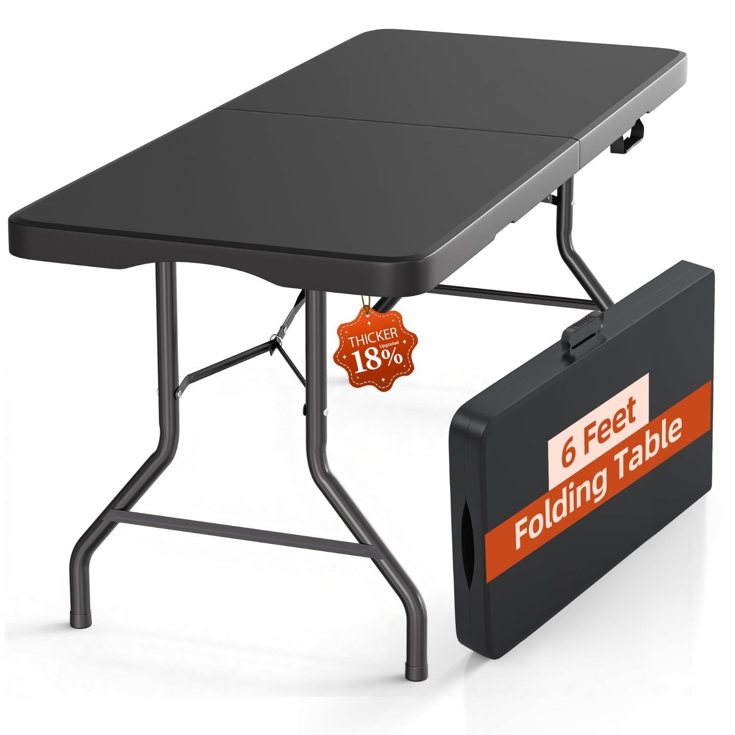 6FT Heavy Duty Folding Table with Carry Handle - Portable for Events, Picnics, C1