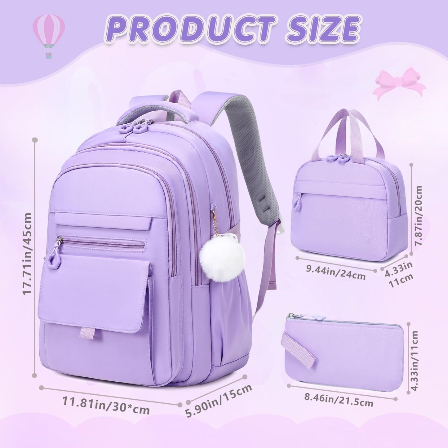 Stylish Girls Backpack Set with Lunch Box & Pencil Case   Perfect for School!2