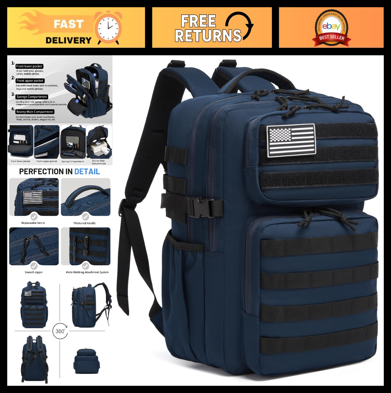 Waterproof Military Tactical Backpack   3 Day Assault Molle Daypack with Bottle0