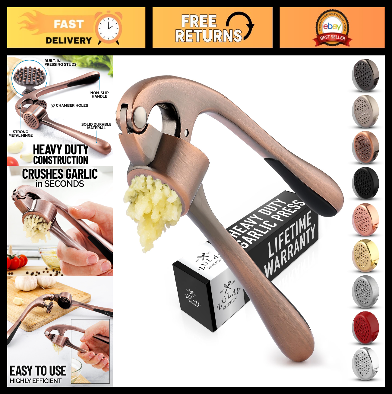 Premium Garlic Press Set   Rust Proof Mincer Tool, Easy Squeeze, Ergonomic Handl0