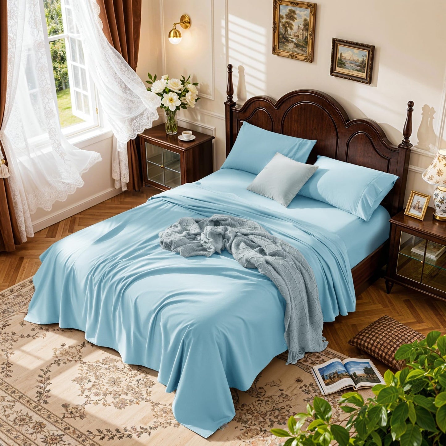 1000 Thread Count Egyptian Cotton King Size Sheet Set, 4 Piece, Deep Pocket, Sof1