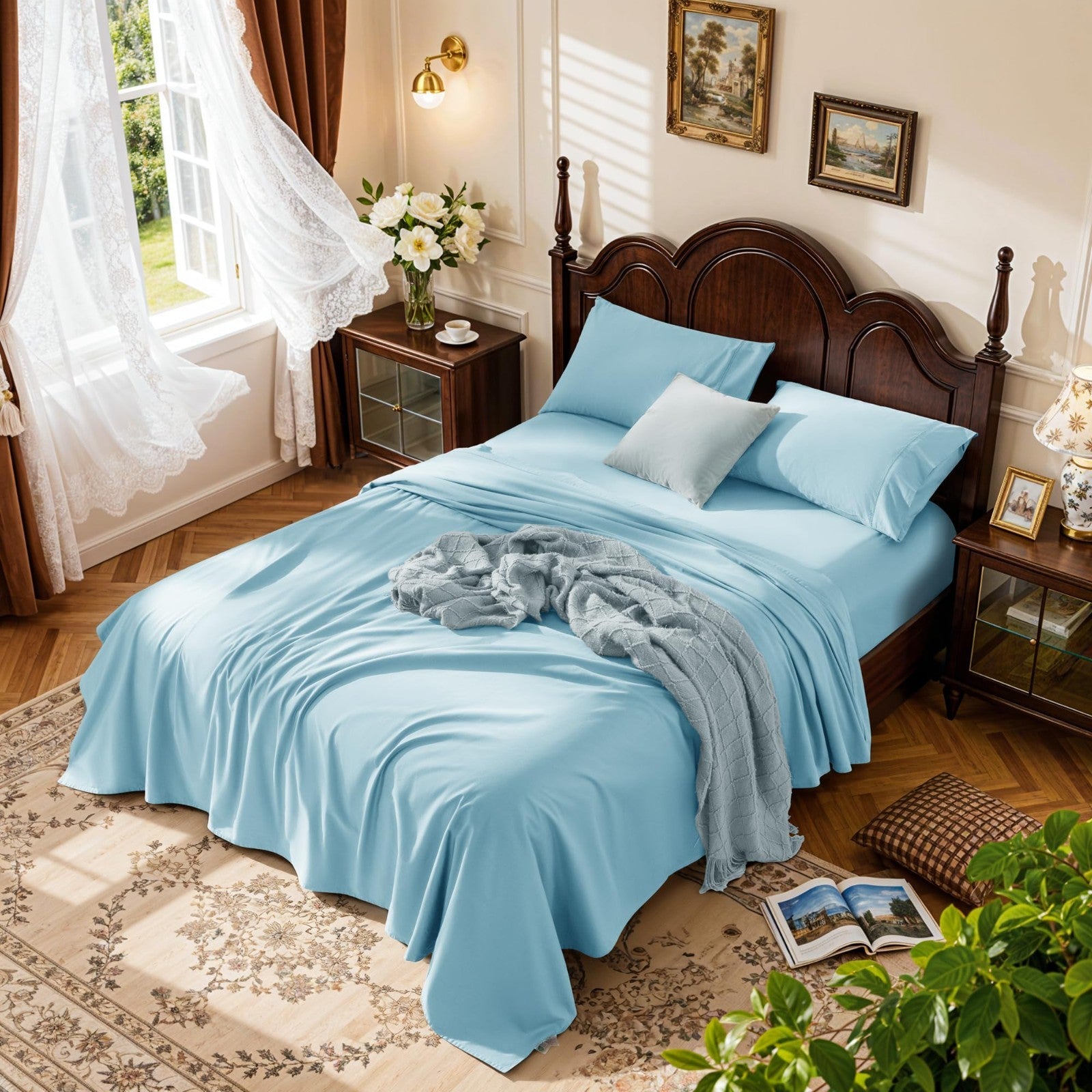 1000 Thread Count Egyptian Cotton King Size Sheet Set, 4 Piece, Deep Pocket, Sof1