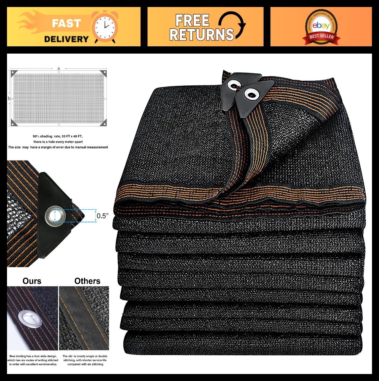 90% Shade Cloth for Dog Kennel, 20x48 FT Sunblock Mesh Tarp with Grommets - Pati0