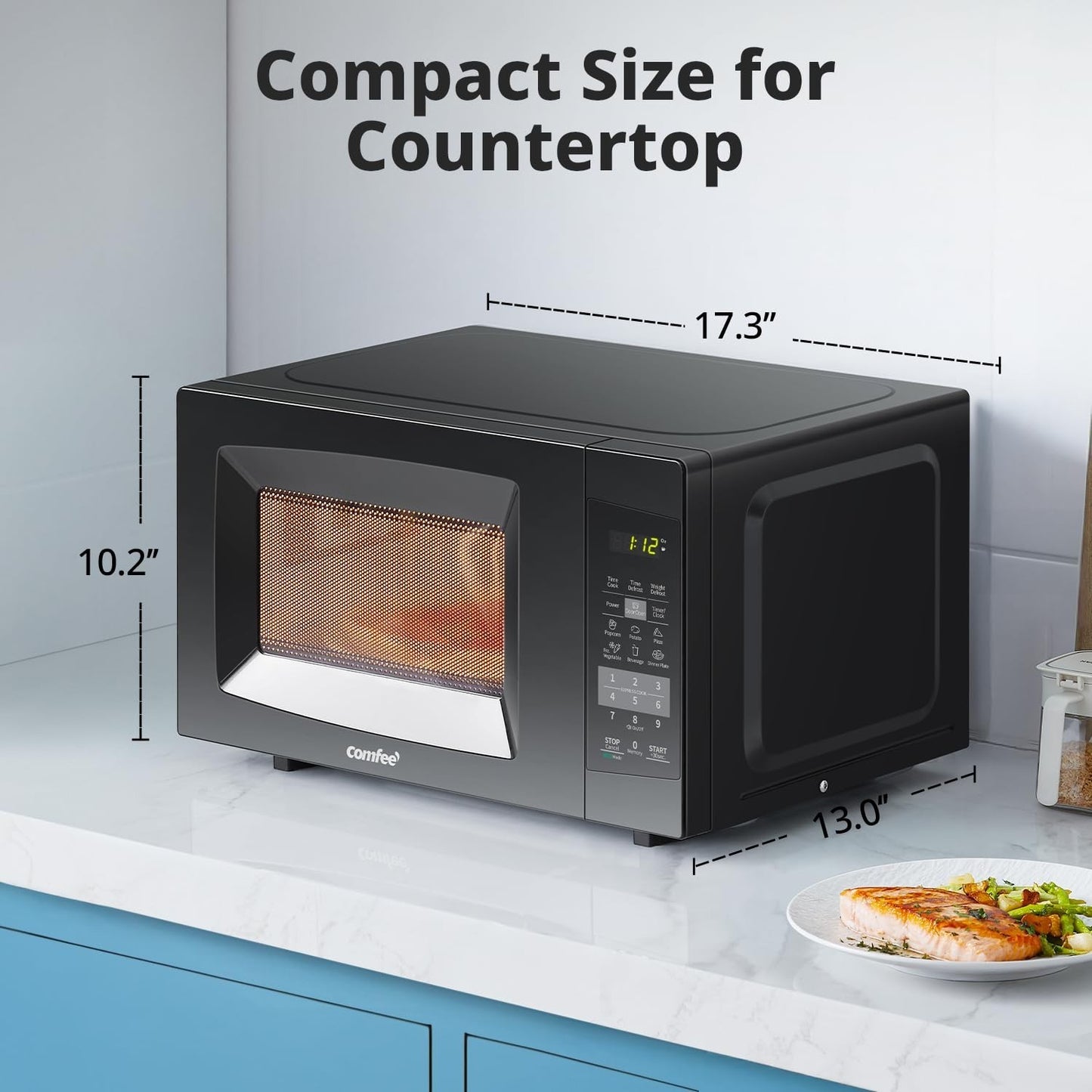 Compact Countertop Microwave Oven 0.7 Cu.Ft, 700W, ECO Mode, One Touch, Child Lo2