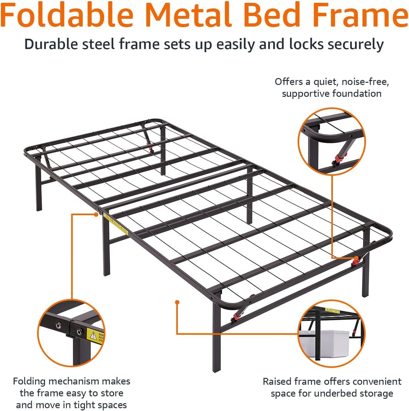 Foldable Metal Platform Bed Frame, Twin Size, Sturdy Steel Support, No Box Sprin4