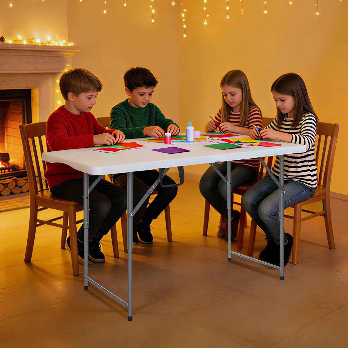 Portable 4ft Folding Table - Heavy Duty, Adjustable Height, Indoor/Outdoor Use,8